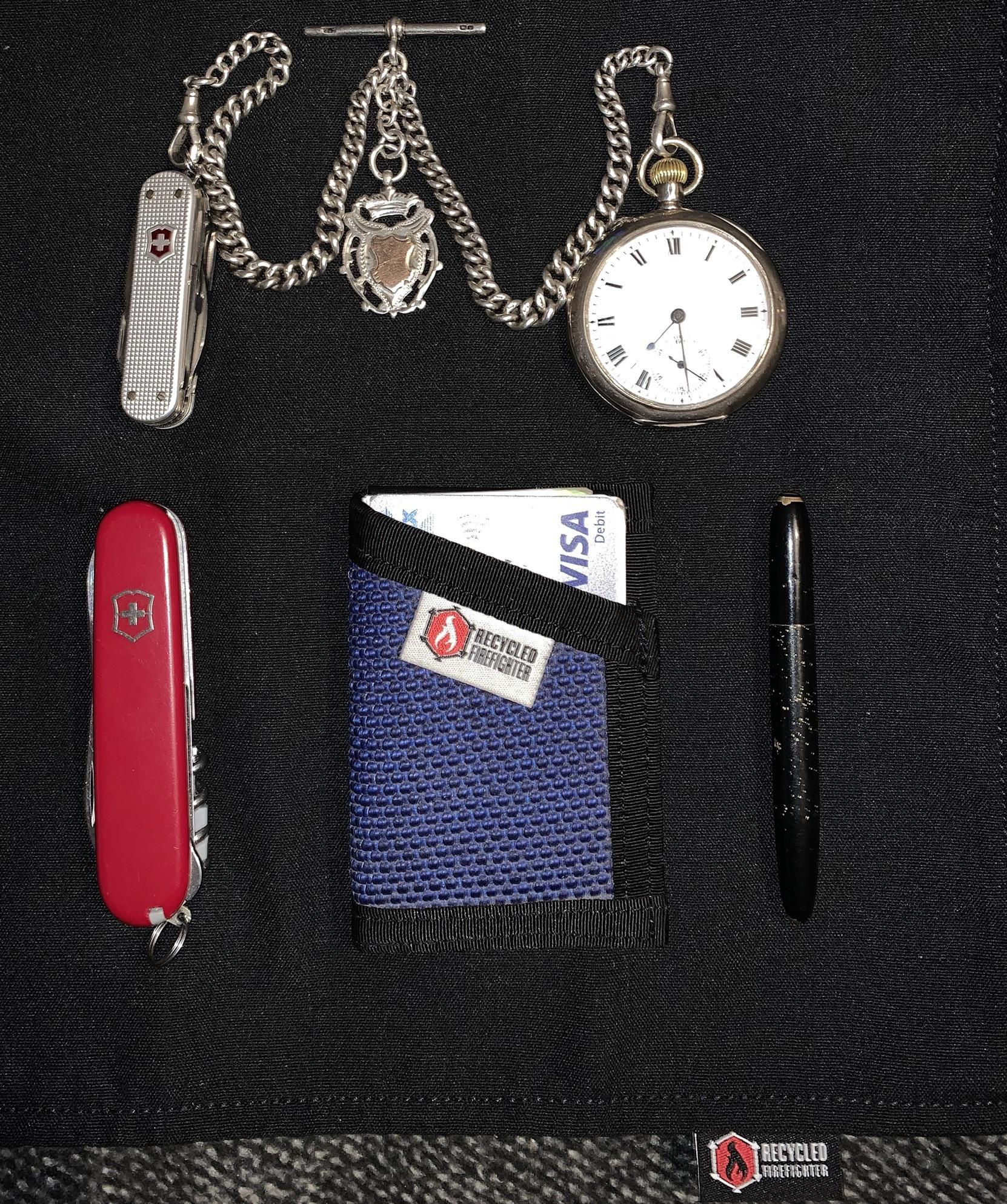 My EDC including my solid silver 1909 pocket watch r/pocketwatch