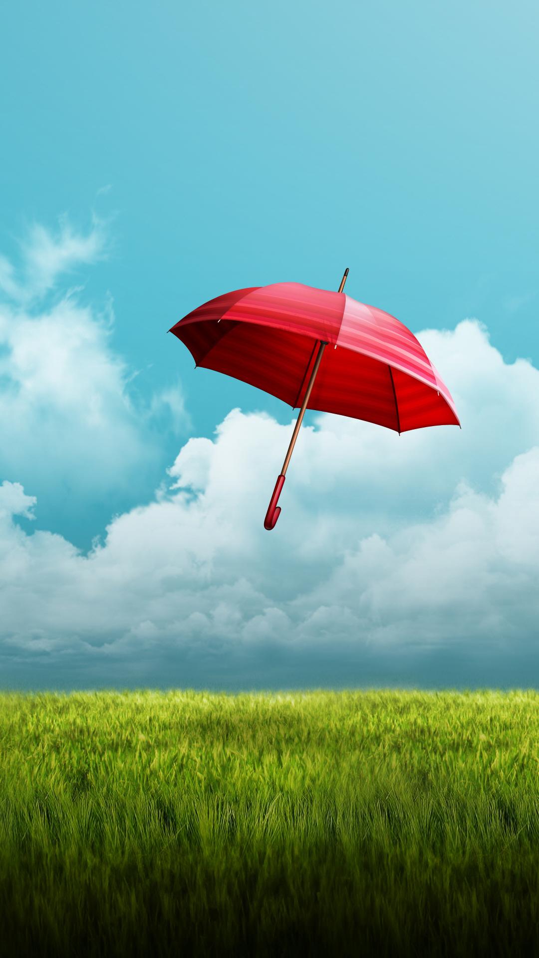 Red Umbrella Flying Mobile HD Wallpaper r/iWallpaper