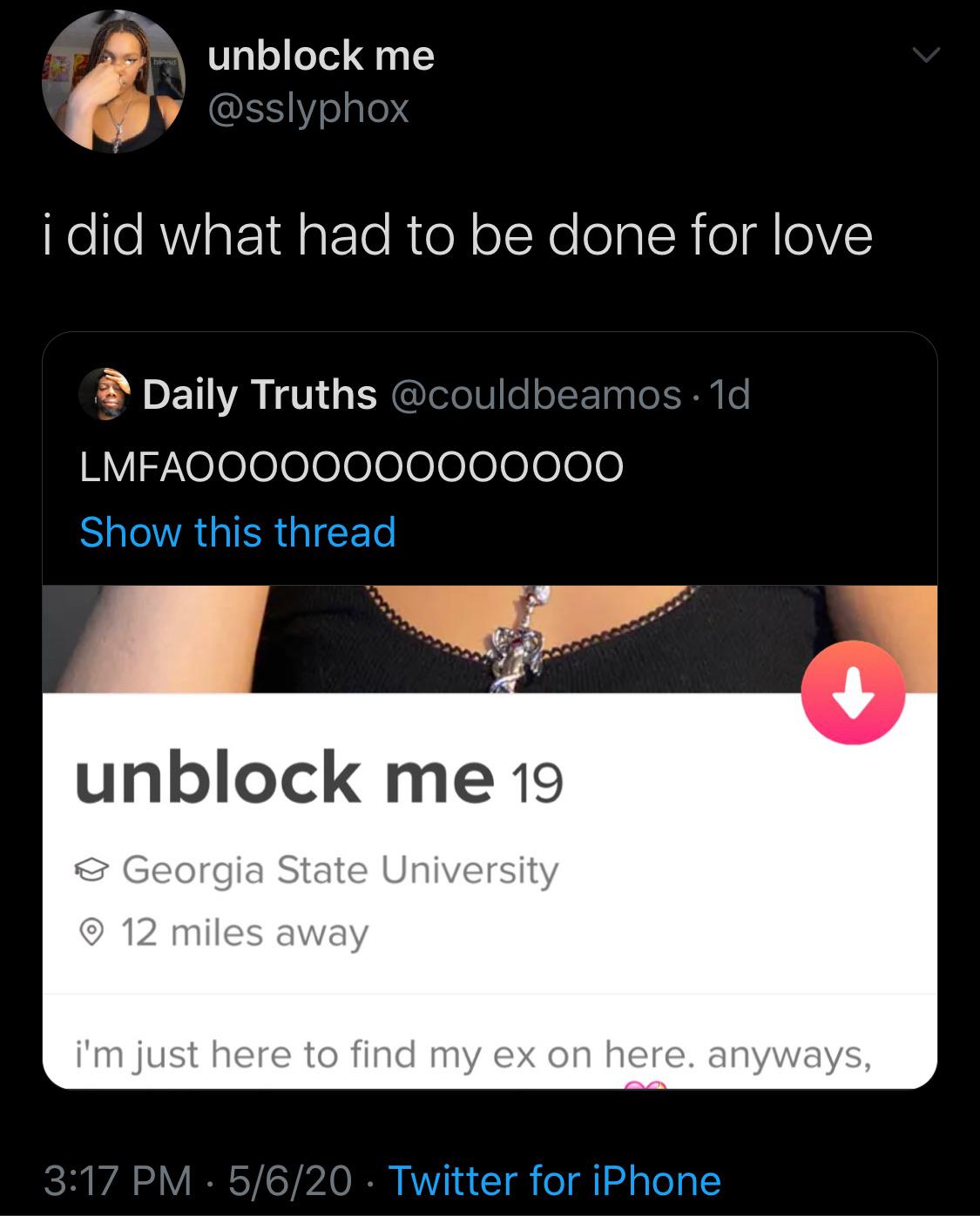 Her Twitter is also “unblock me” BlackPeopleTwitter