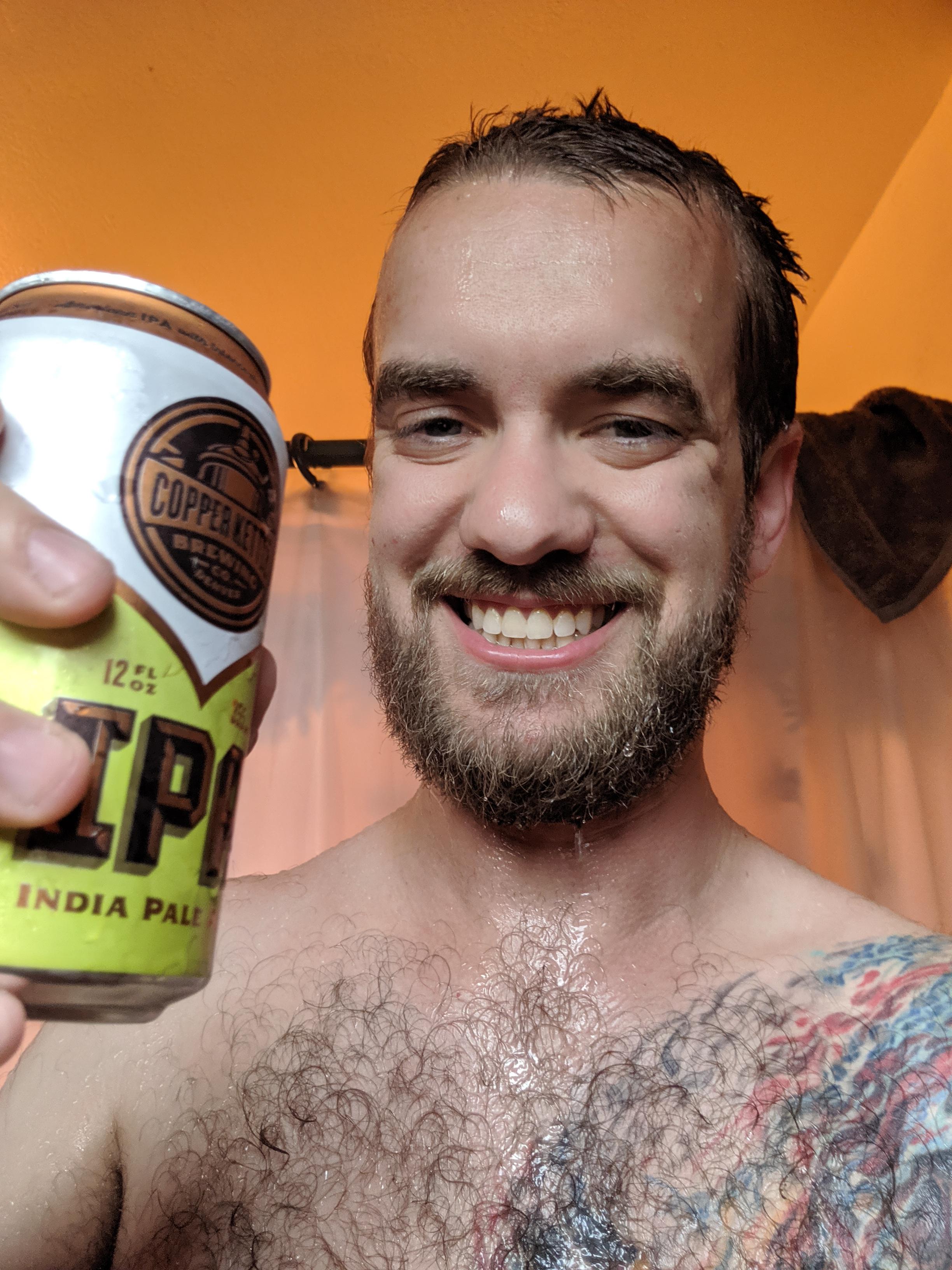 Crawled around inside a cooling tower at work, shower beer at home! r