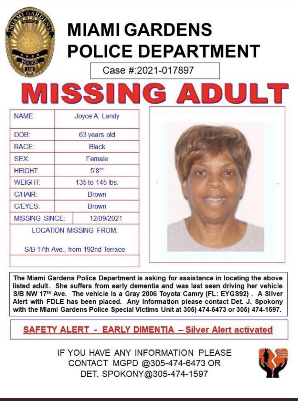 Joyce Landy, missing from Miami Gardens, FL, since Dec 9, 2021. r