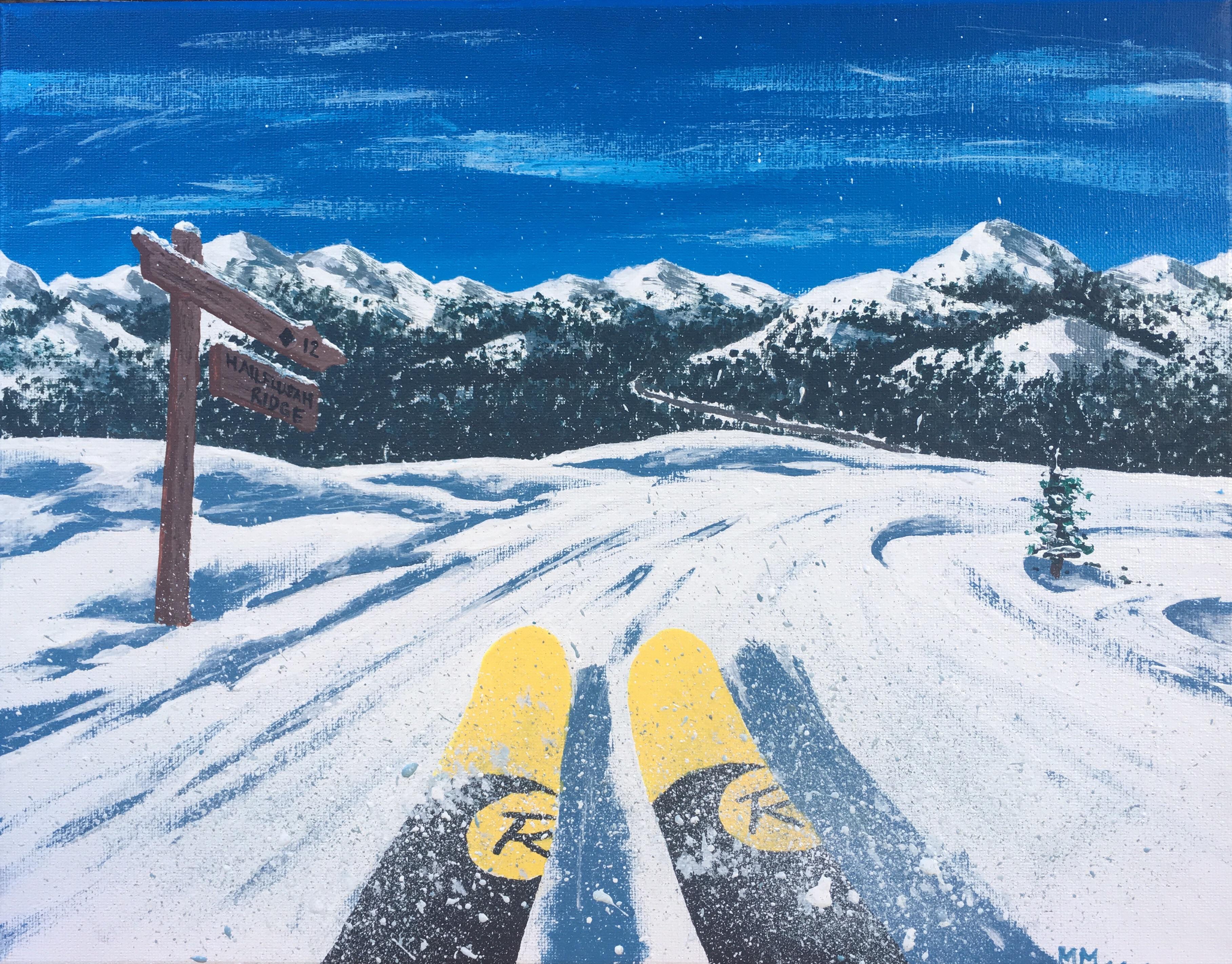 Skiing, Acrylic on Canvas, 11x14" r/Art