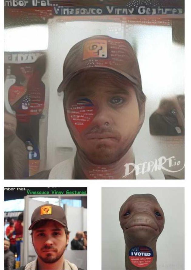 I merged Meat and Vinny to create a Cursed image Vinesauce