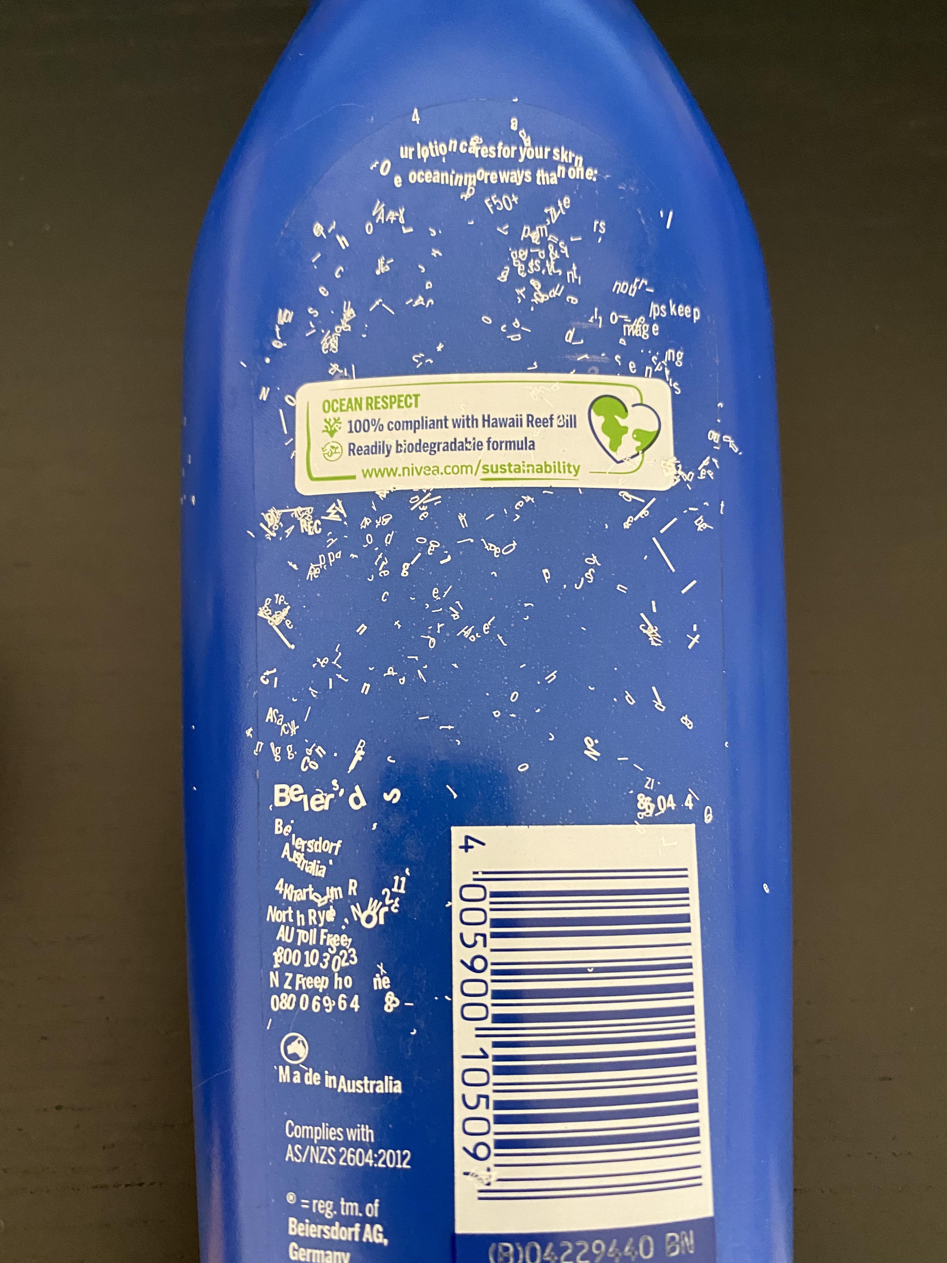 Sunscreen caused the letters to individually separate from the label