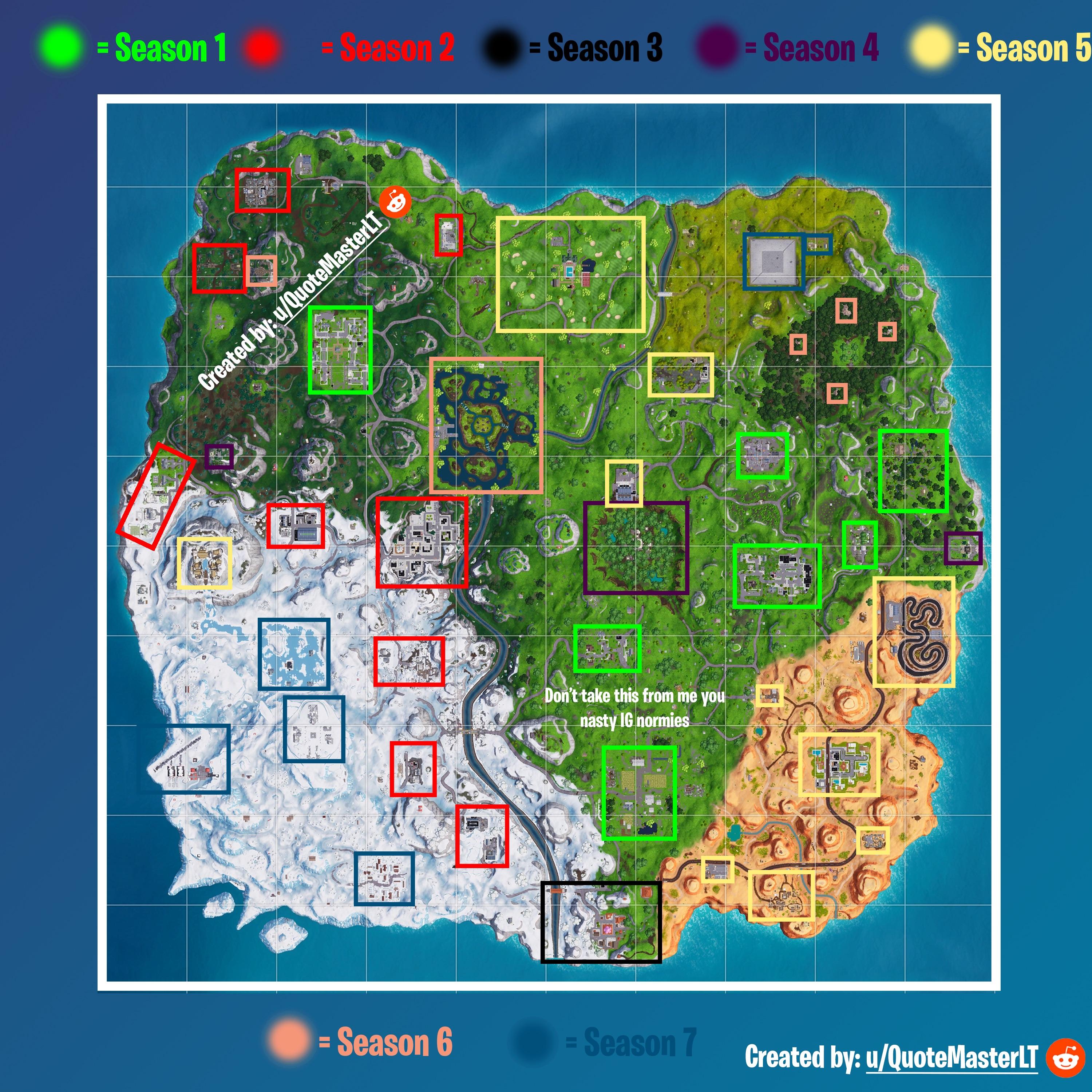 I made a map of which season each location was added. r/FortNiteBR
