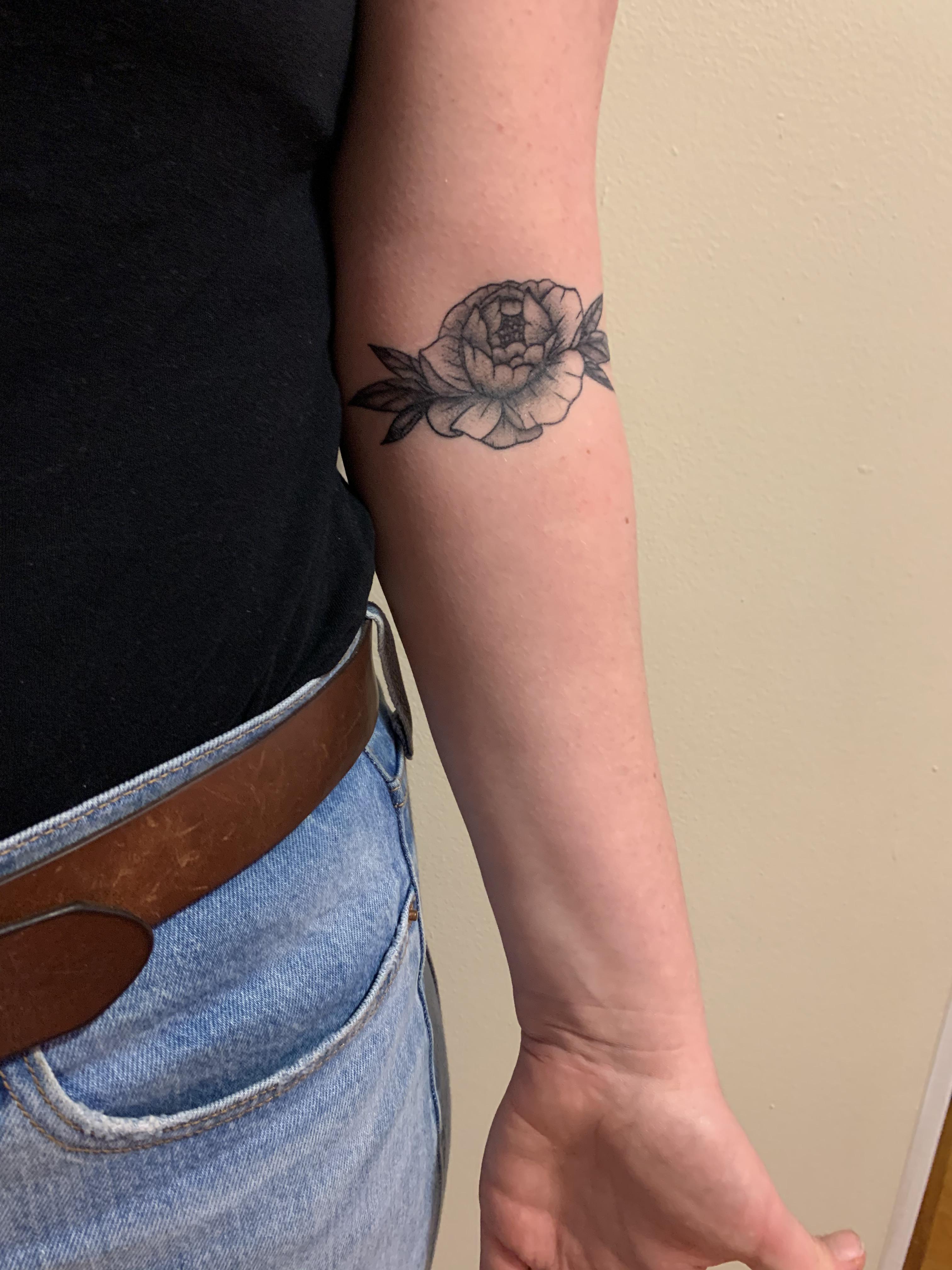 peony tattoo done by lisa o quinn of heirloom tattoos in halifax nova