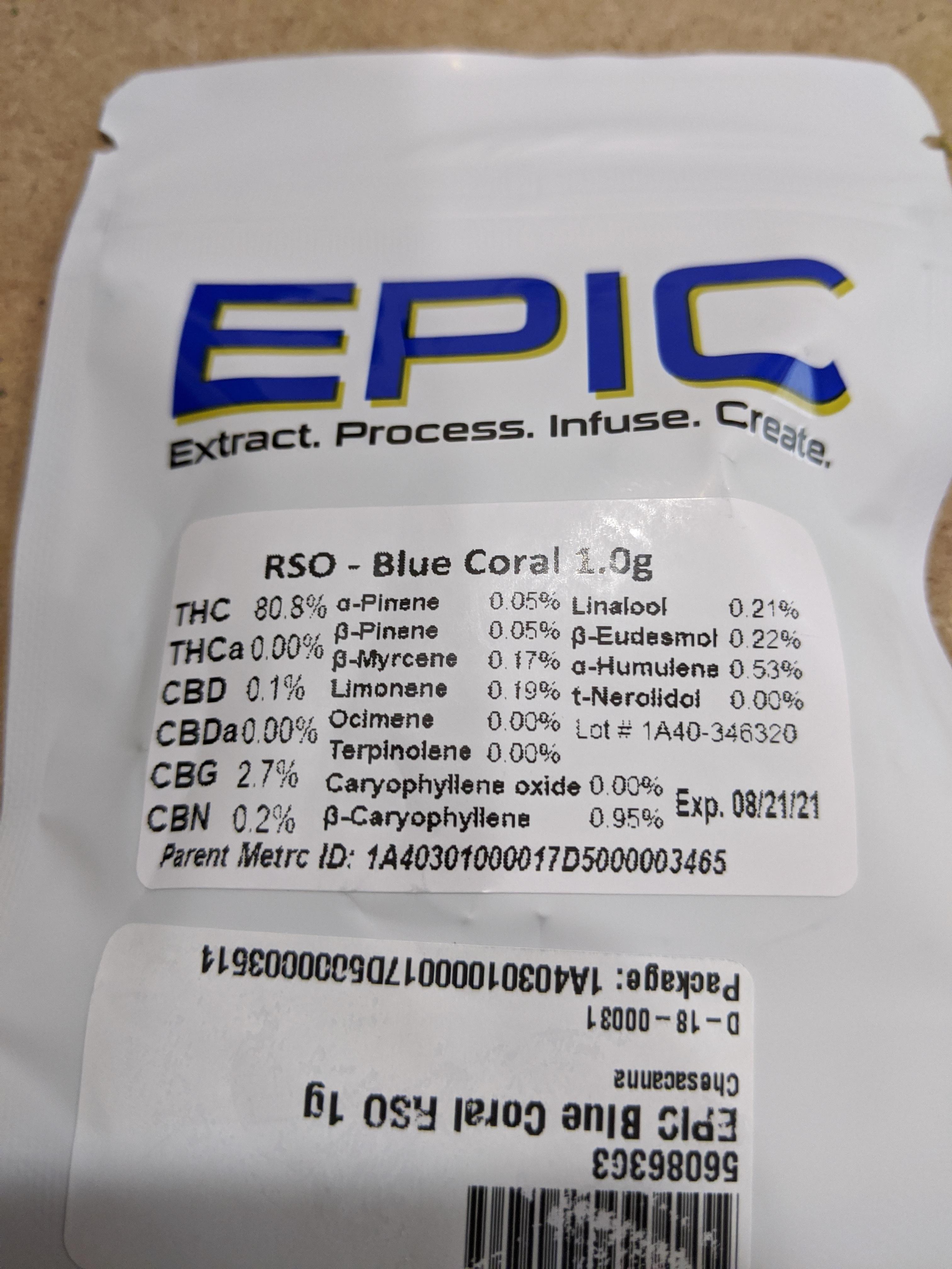 Blue Coral RSO. A new strain for me. Very much enjoyed Epic's Cake n