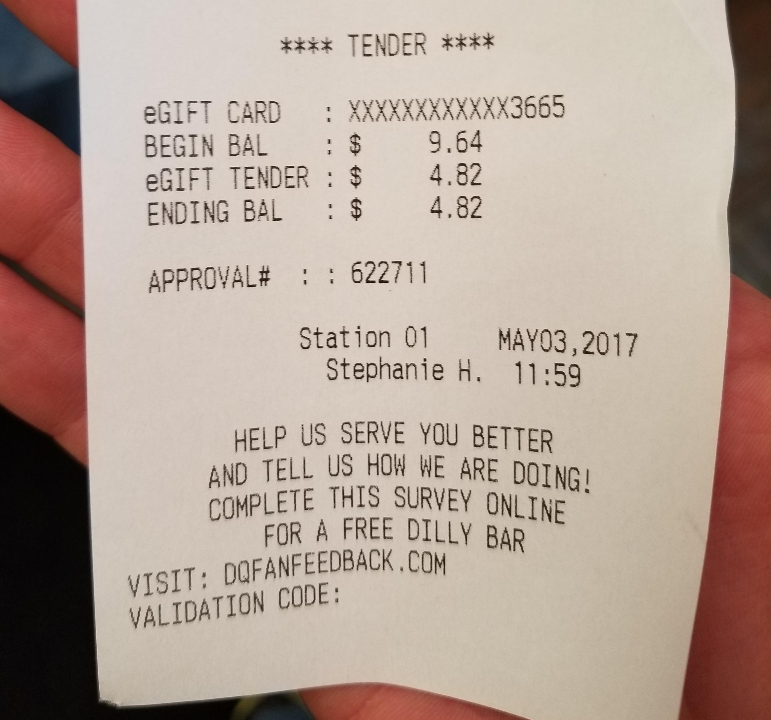 This receipt that I spent exactly half of my remaining balance on my
