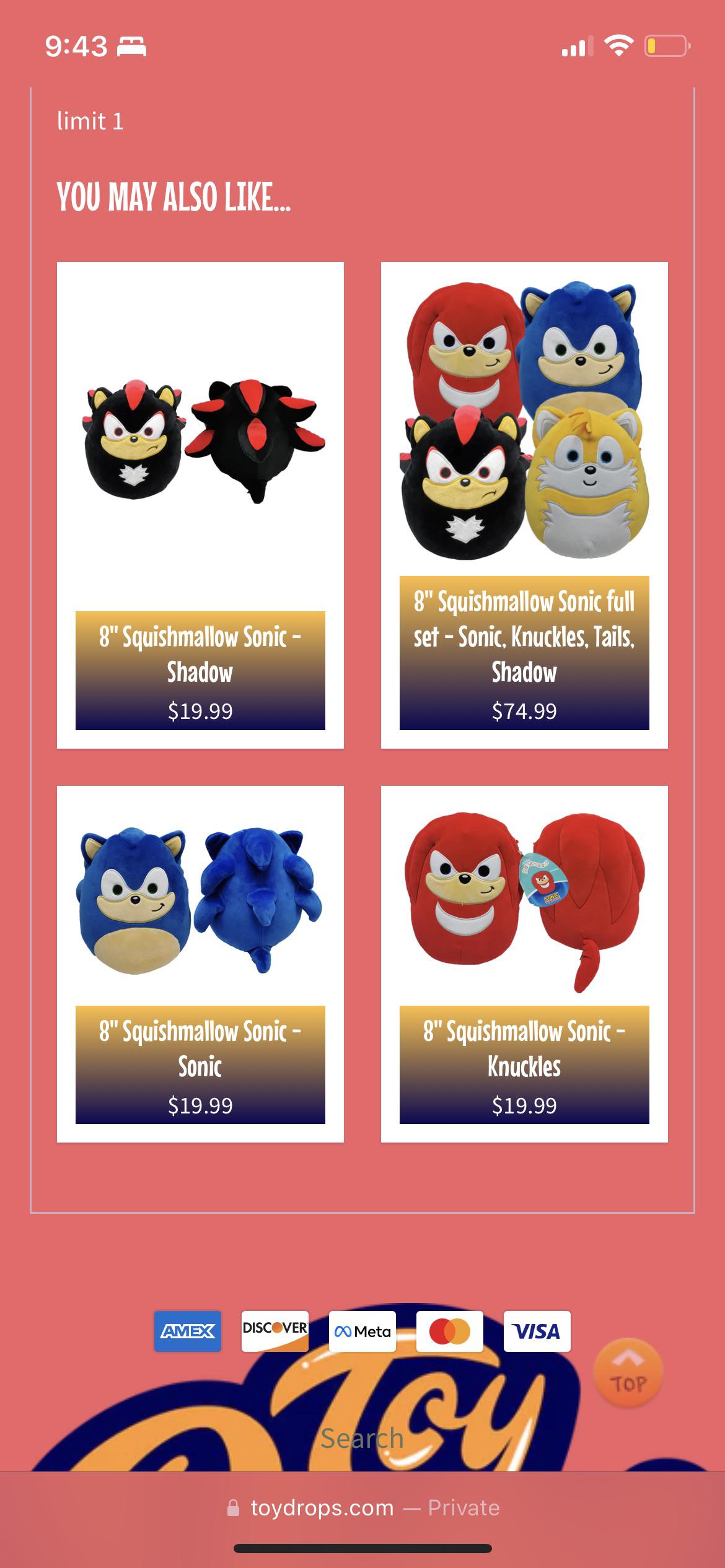 I saw these sonic the hedgehog squishmallows online today. I can't find