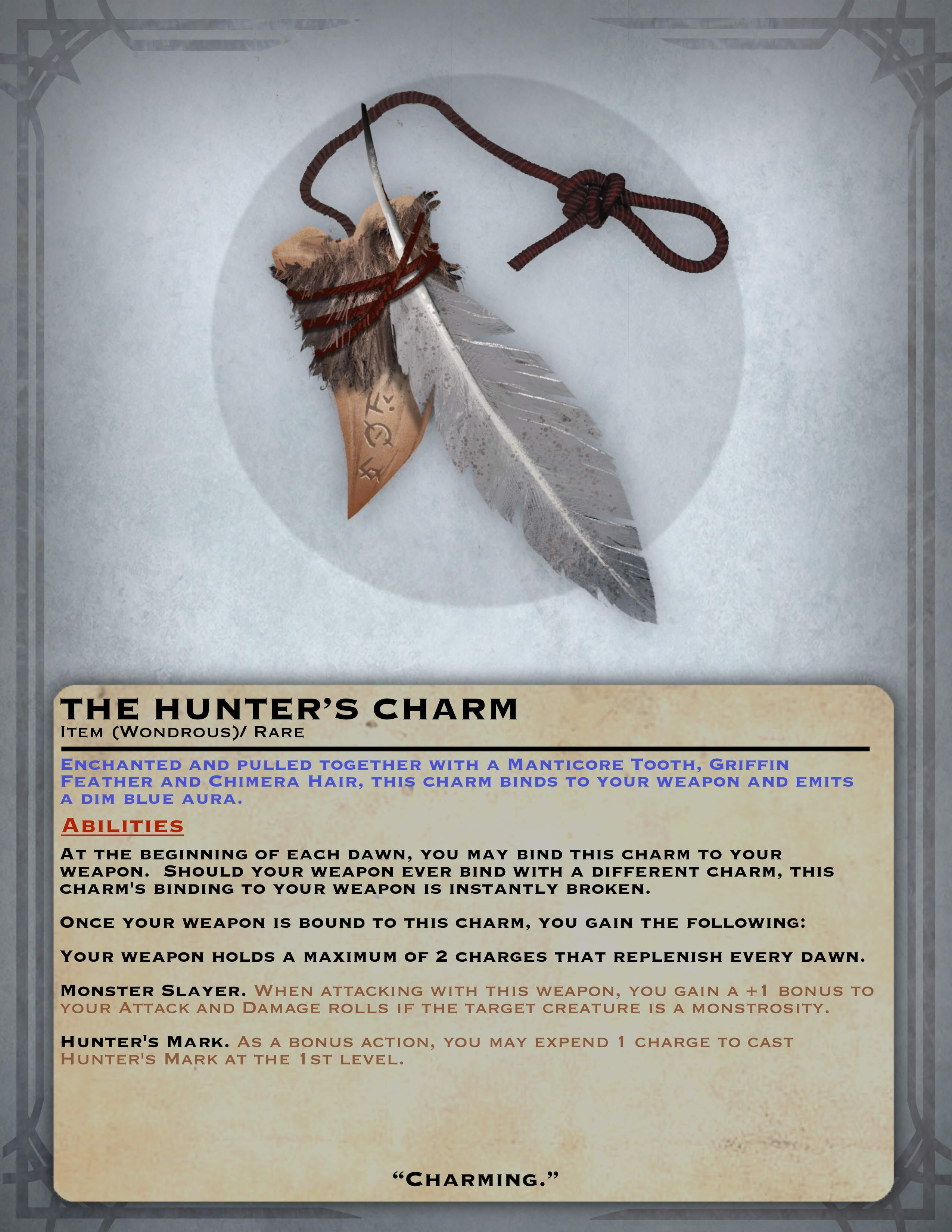 [OC] [ART] The Hunter's Charm Bind it to your weapon r/DnD