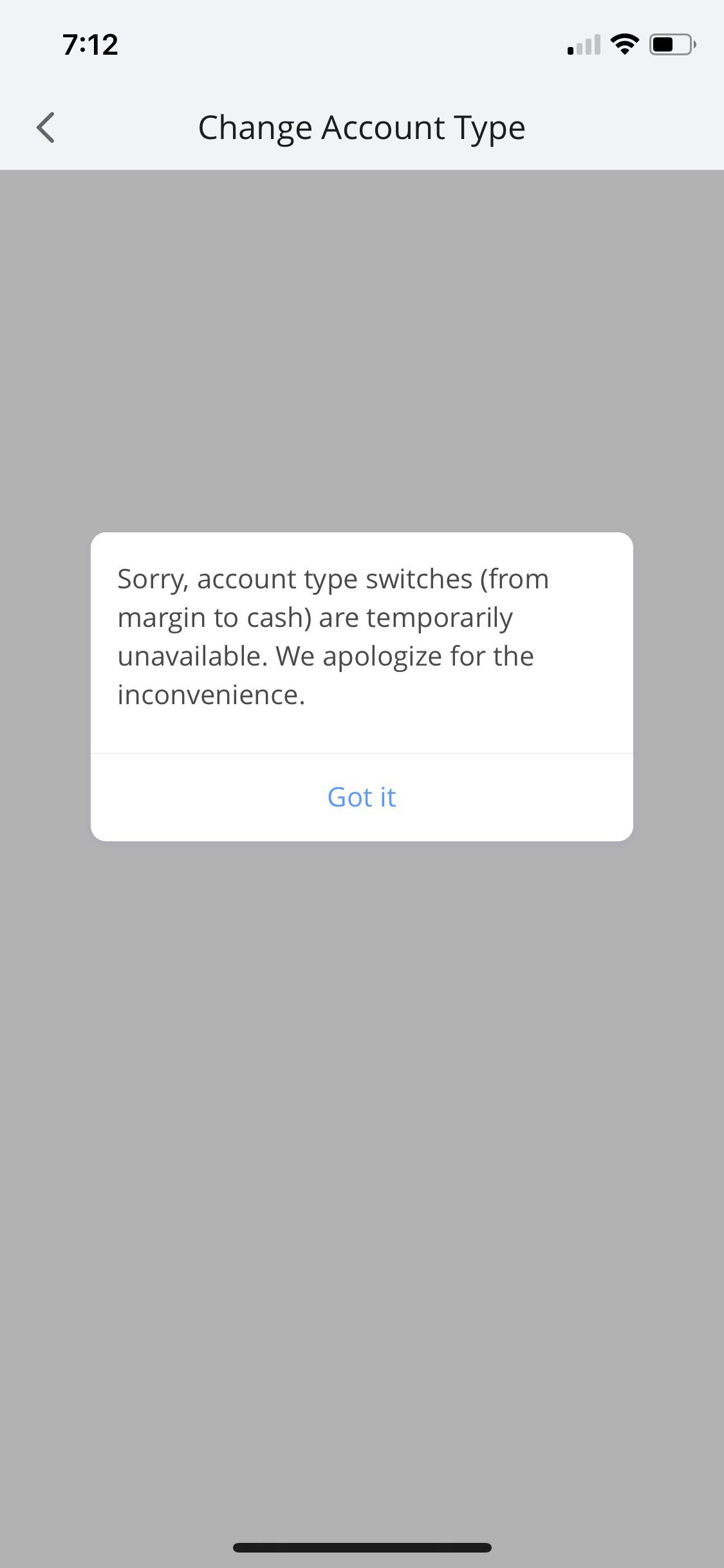 Account type switches unavailable? Anybody know what this is about