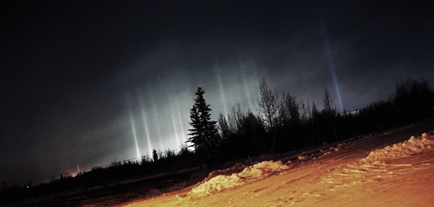 Light pillars over Fairbanks. r/alaska