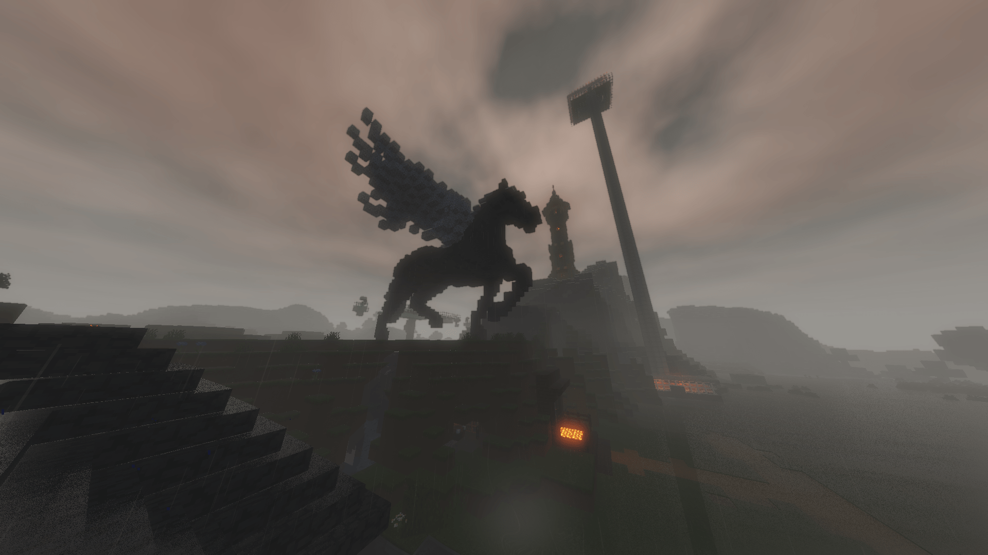Built a Pegasus statue and a watchtower. I think it looks cool in the