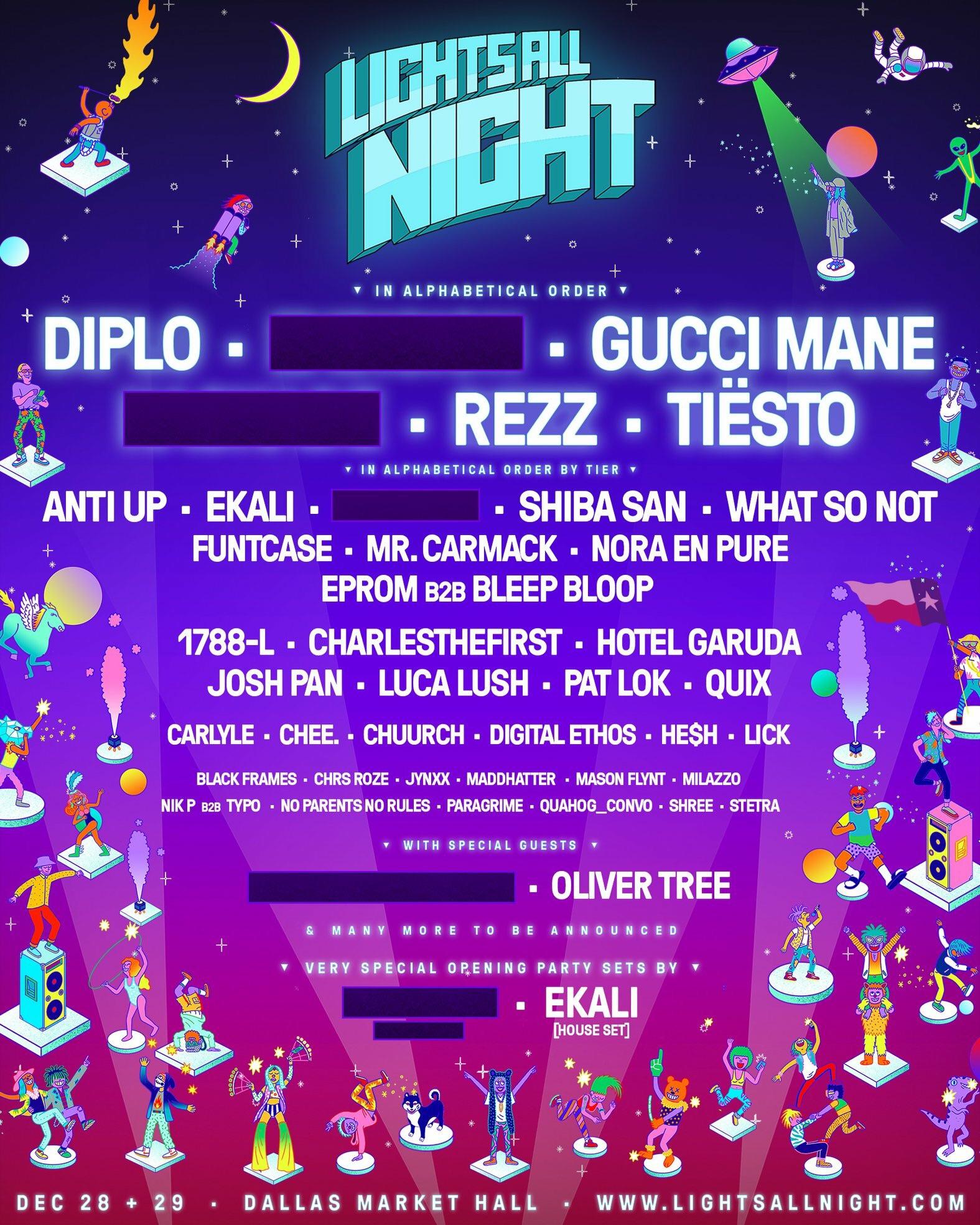 Phase One lineup for Lights All Night in Dallas r/trap