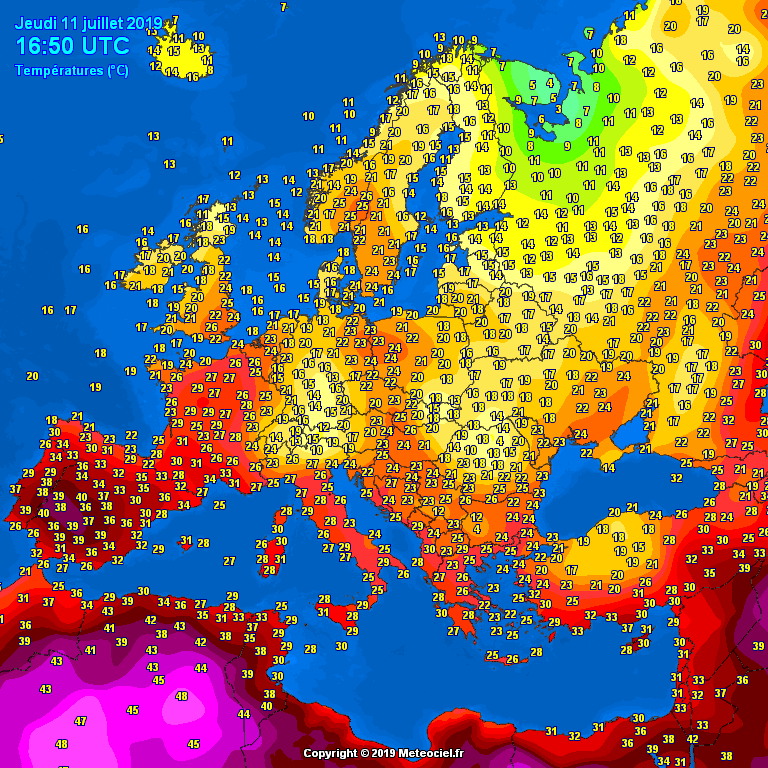 Temperatures today in Europe 11th July 2019 europe