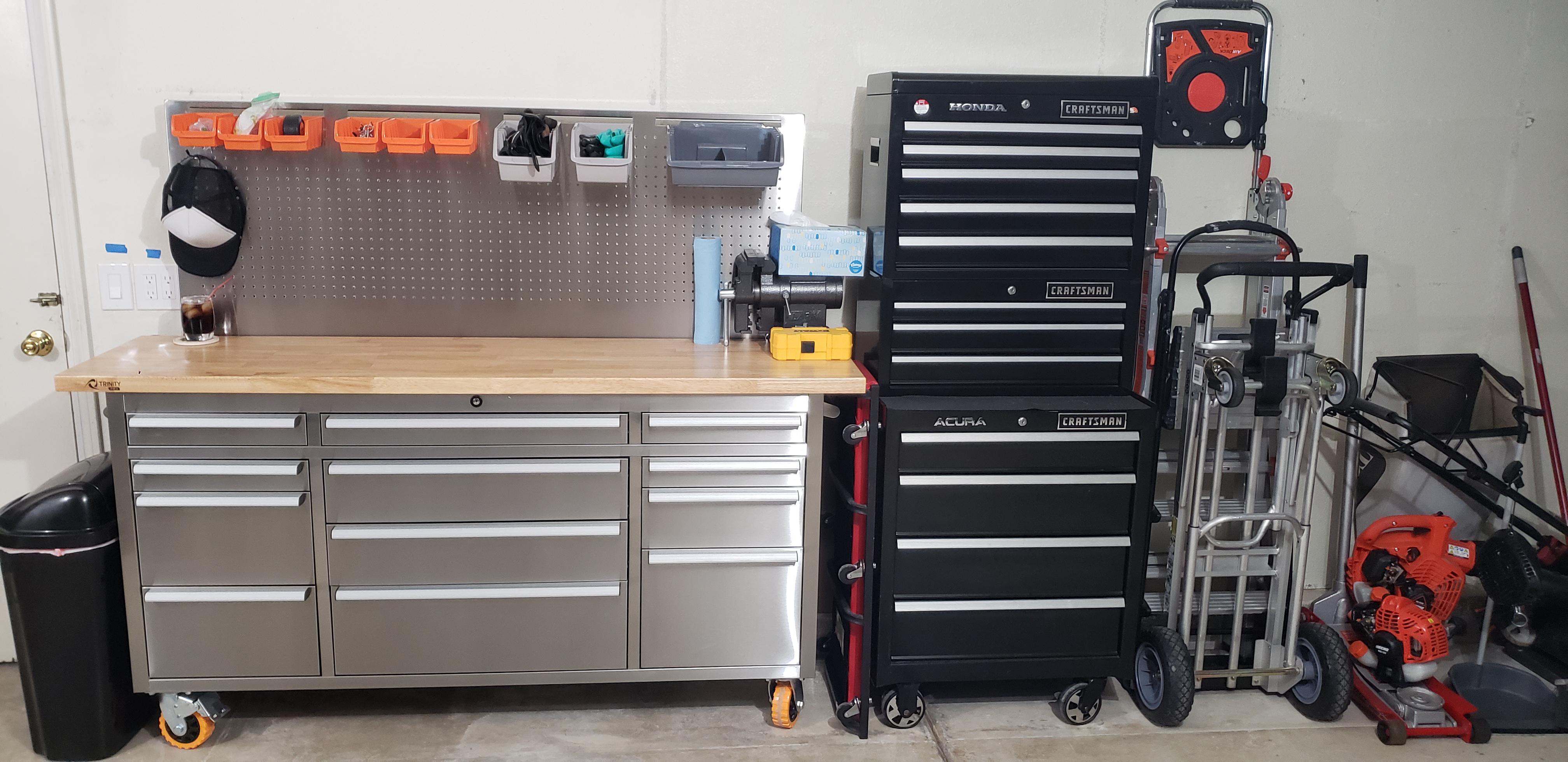 Finally got the garage organized after 2.5 years. The silver toolbox to