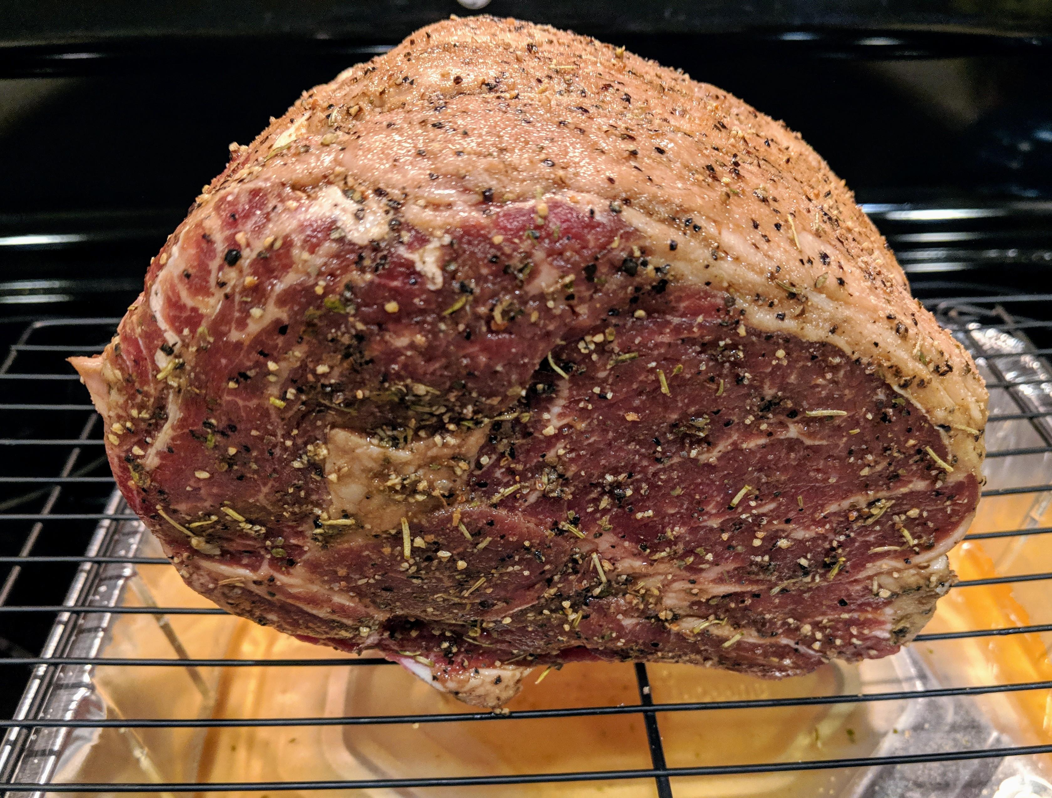 6 lb. Prime rib ready for the smoke bath. 225 on the WSM with oak. r