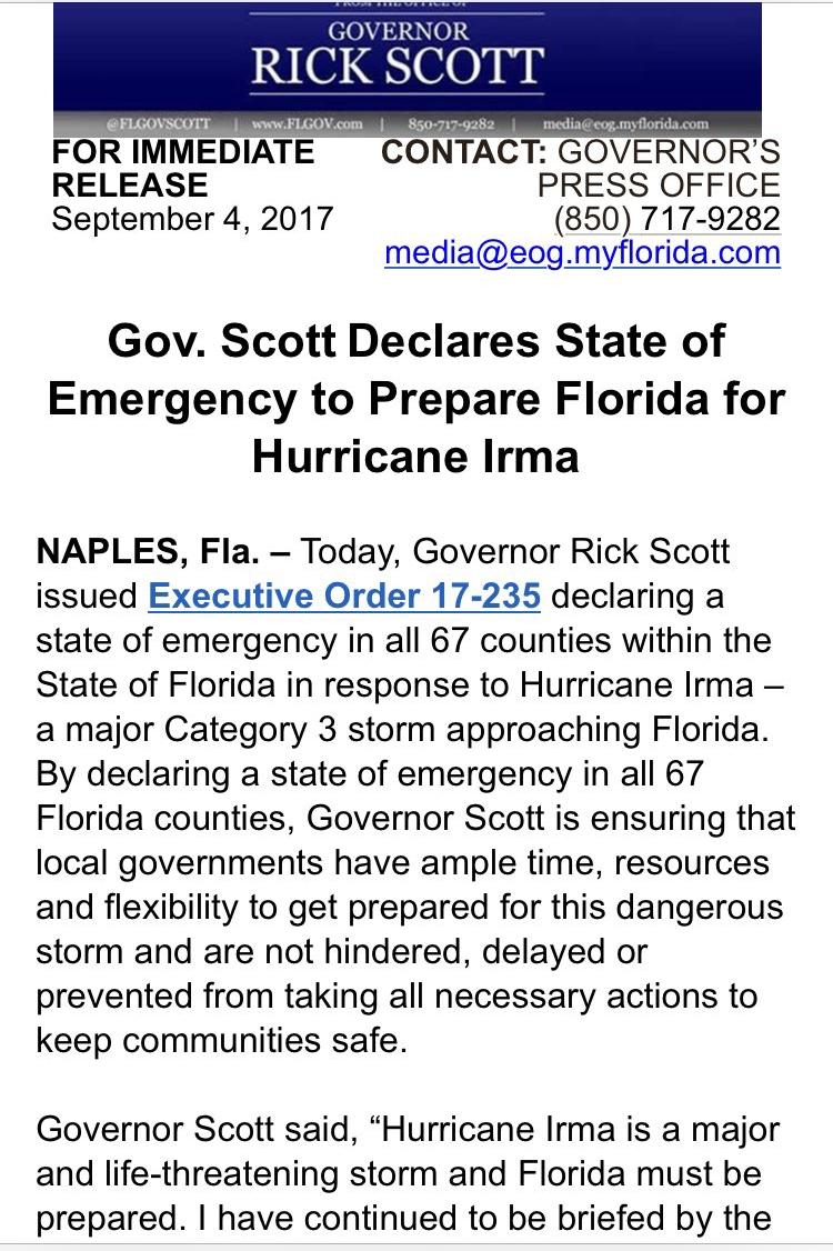 State of Emergency declared by Florida Governor Rick Scott r/florida