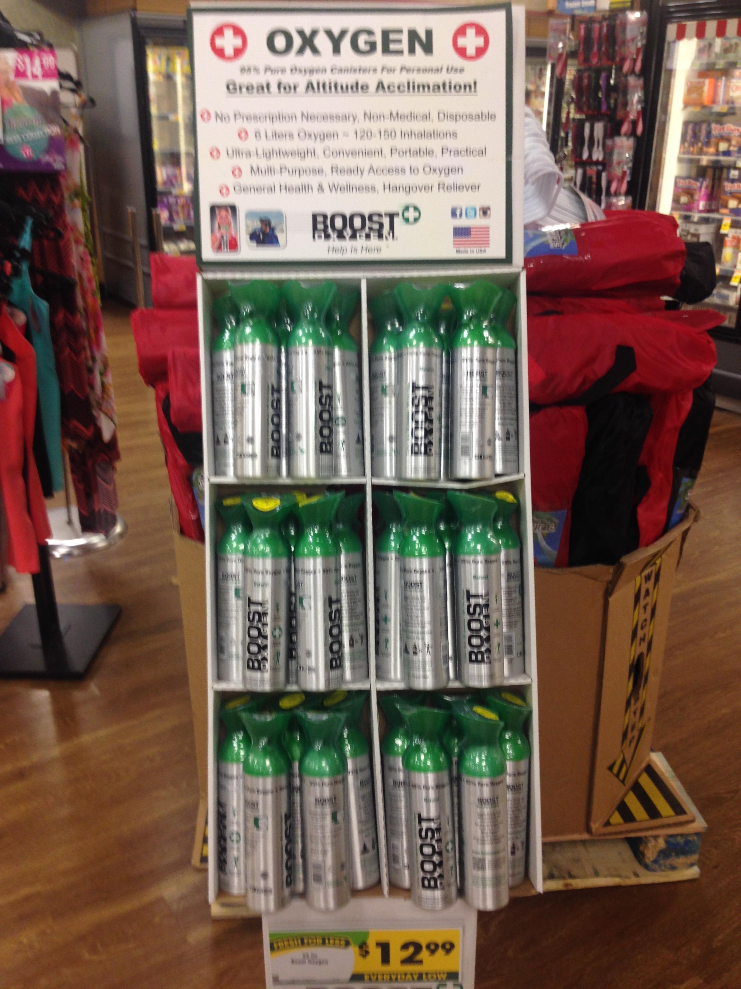 Cans of oxygen for tourists suffering from altitude sickness in Park