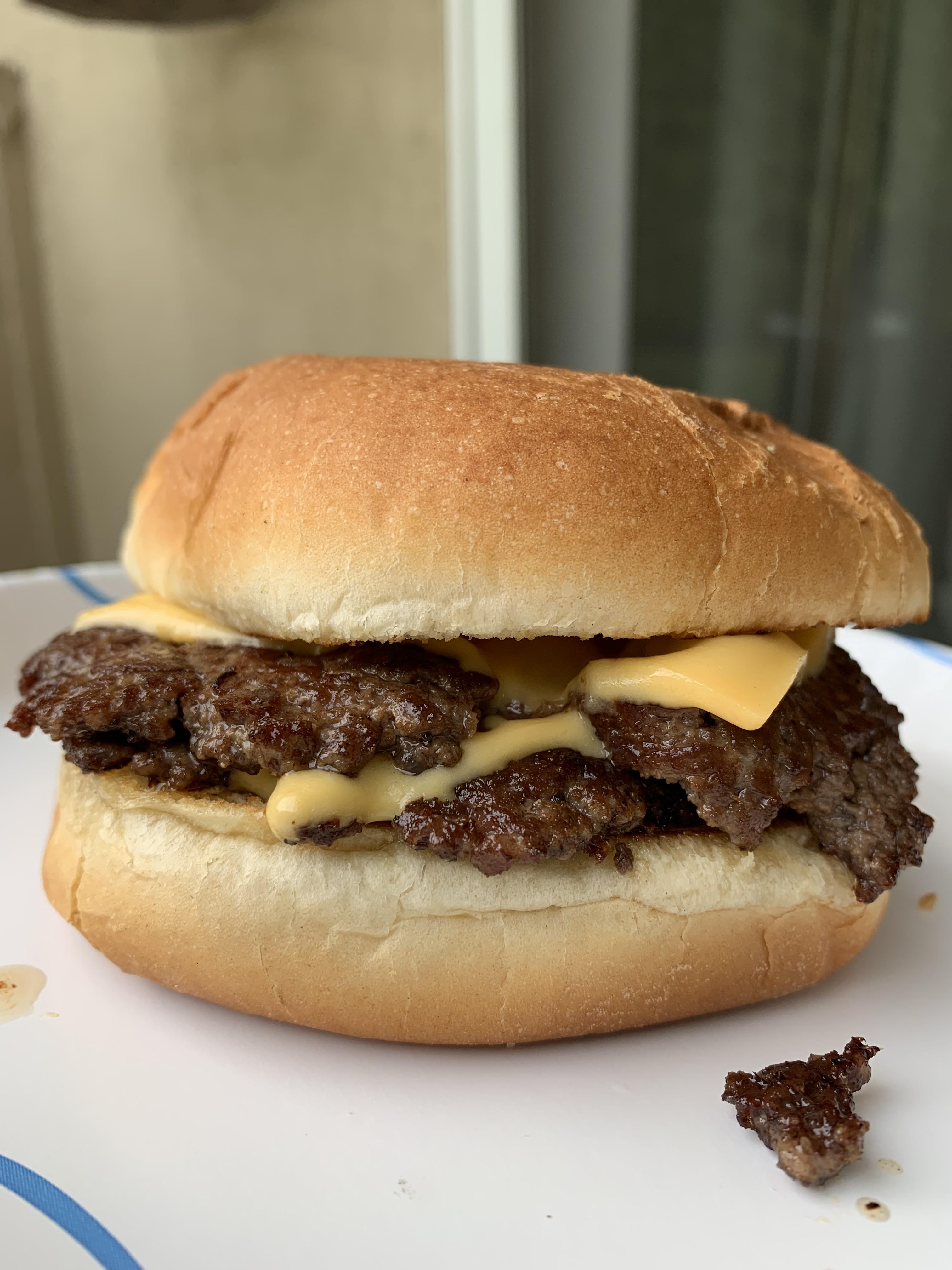 Plain And Simple. Double Burger With American Cheese. Toasted Trader