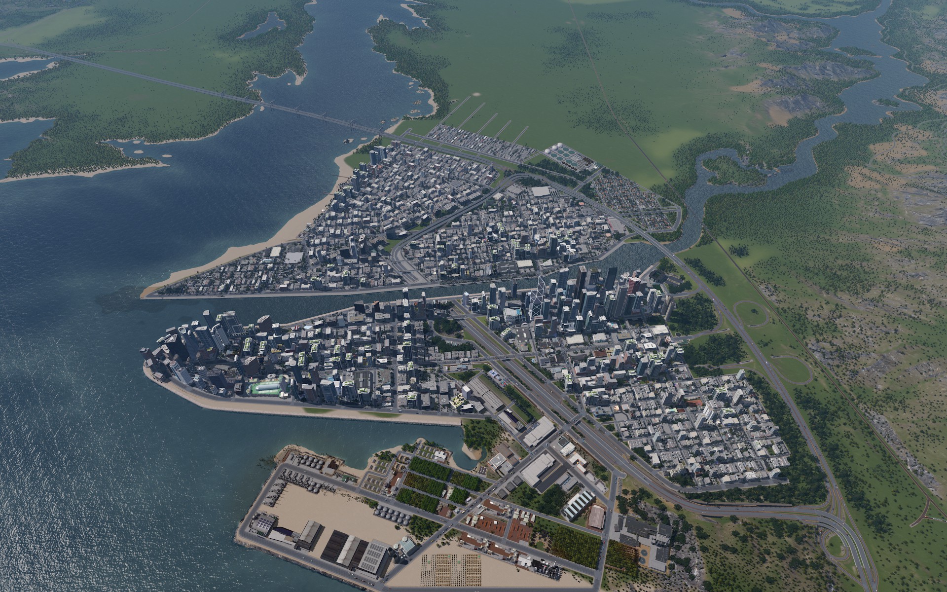 View of the city from a plane. r/CitiesSkylines