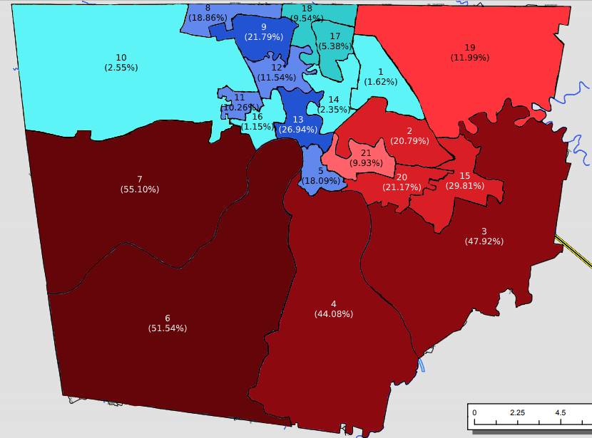 Montgomery County County Commission Districts by 2020 Election Margin