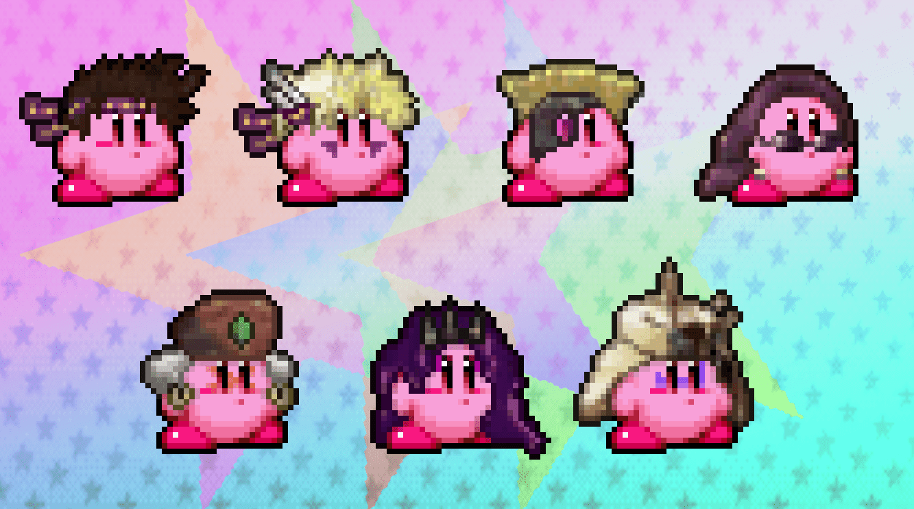 [OC] I made a Pixel Art of the Battle Tendency crew as Kirby powerup