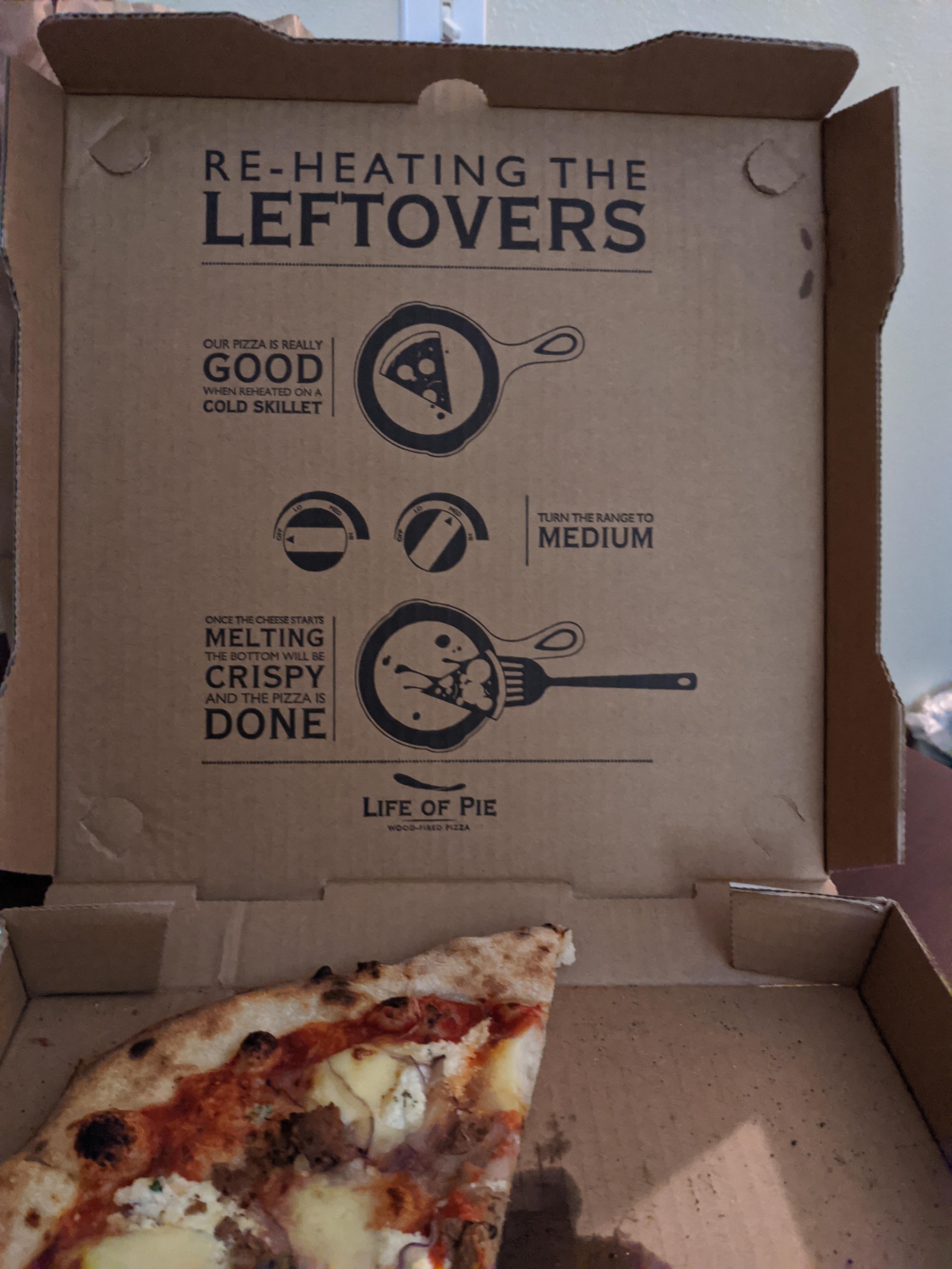 My pizza came with handy reheating instructions on the box. r