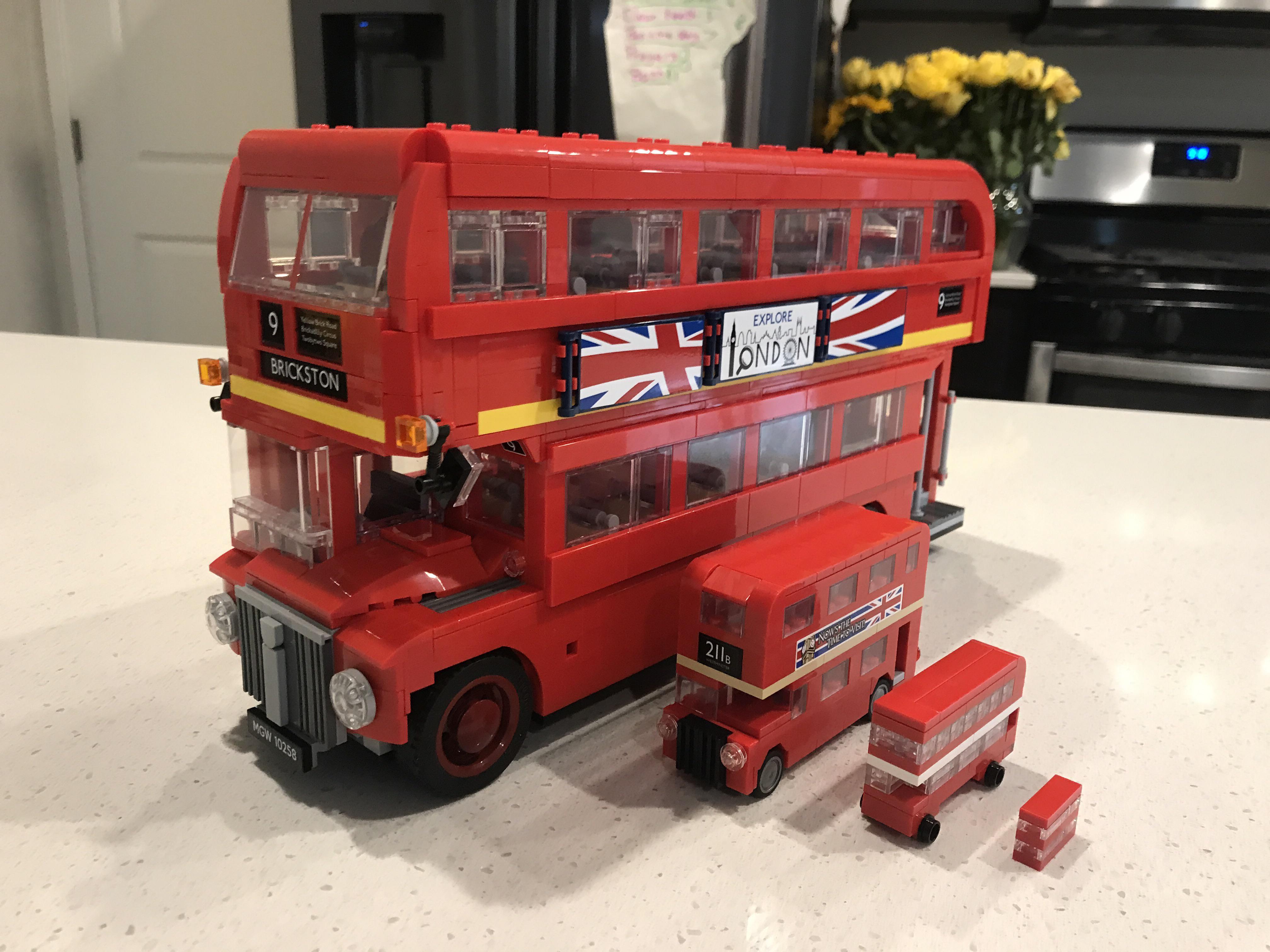 My collection of Lego London Buses from sets 40220, 10258, 10214 and