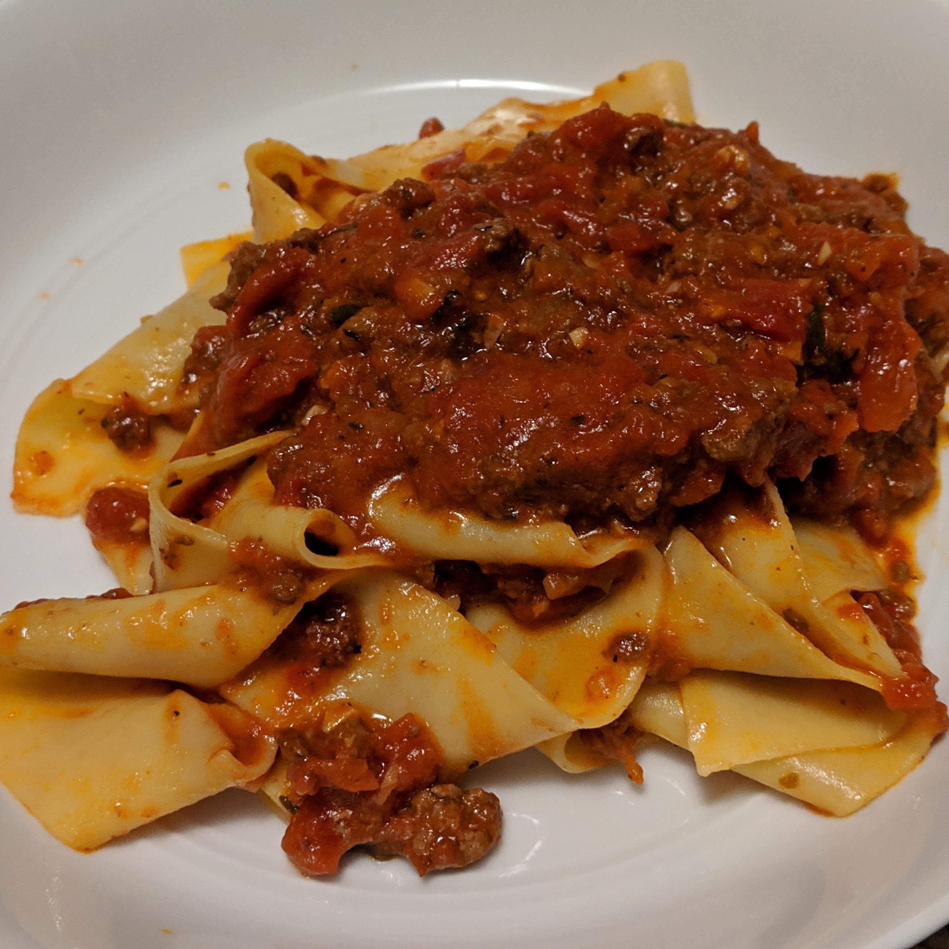 Gluten free pappardelle bolognese pasta