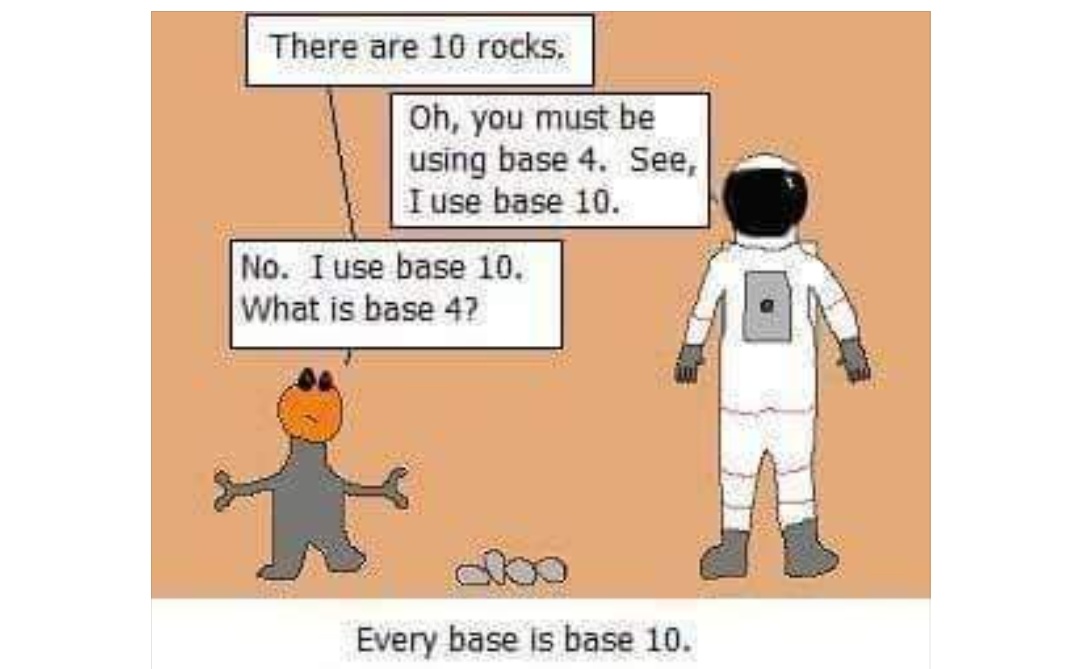 All bases are base 10. ProgrammerHumor
