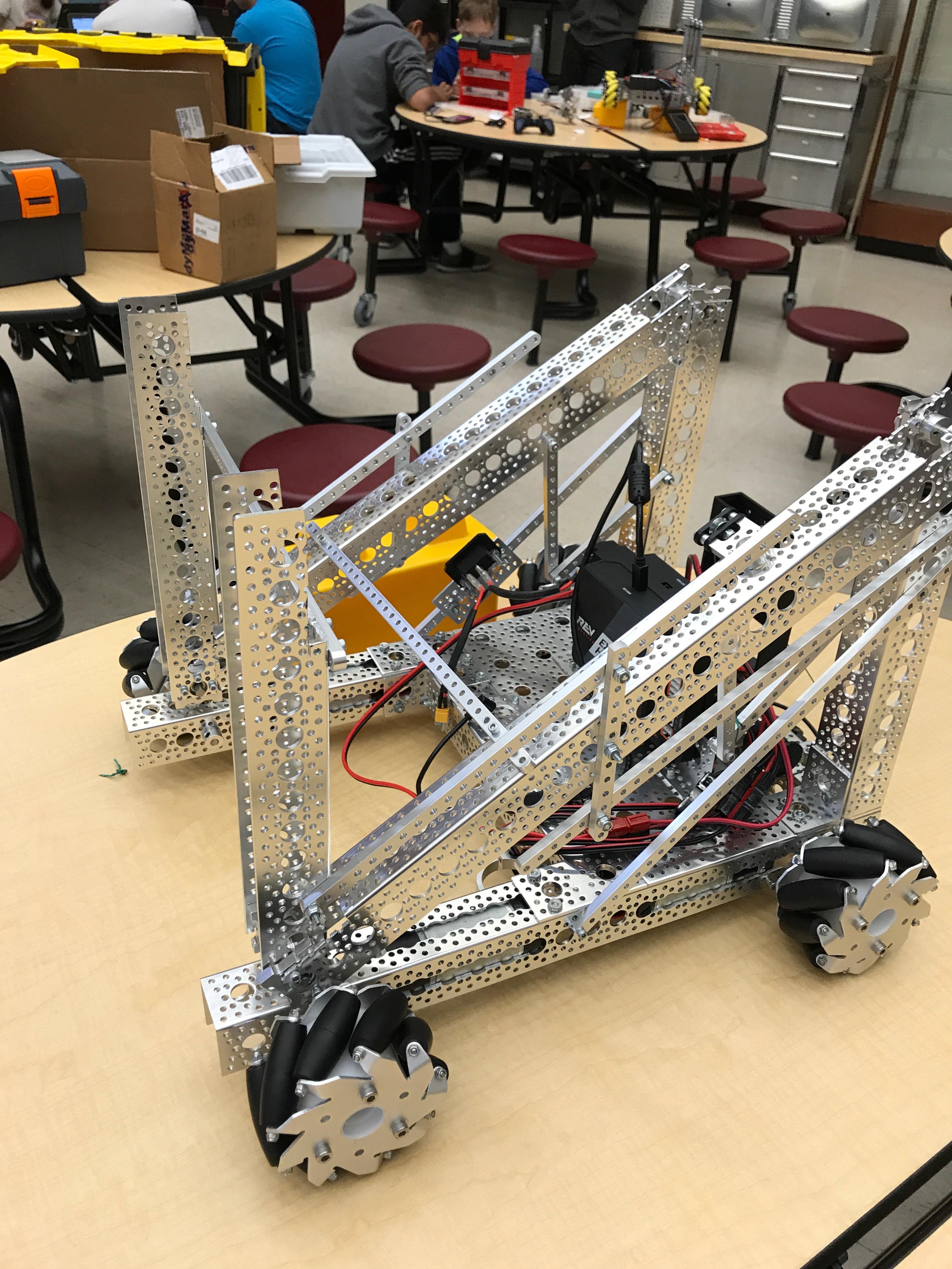 Our first prototype, no intake or outtake yet, just the base chassis