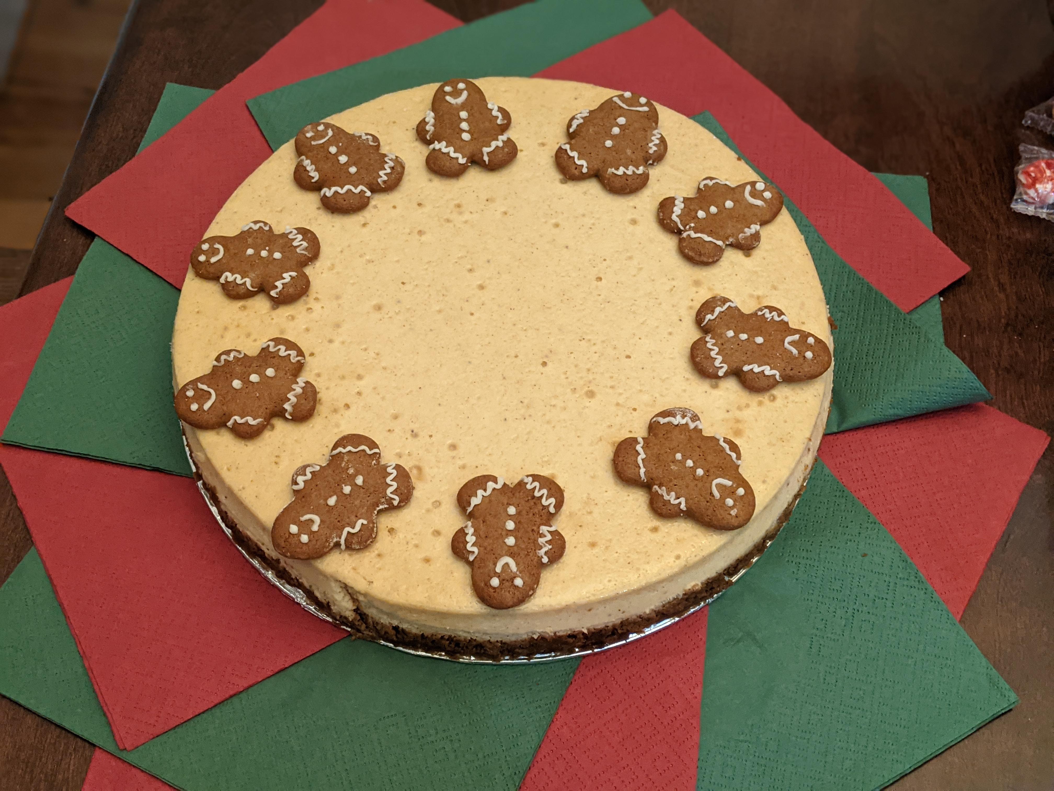 I love their little faces!! Eggnog cheesecake with gingerbread crust