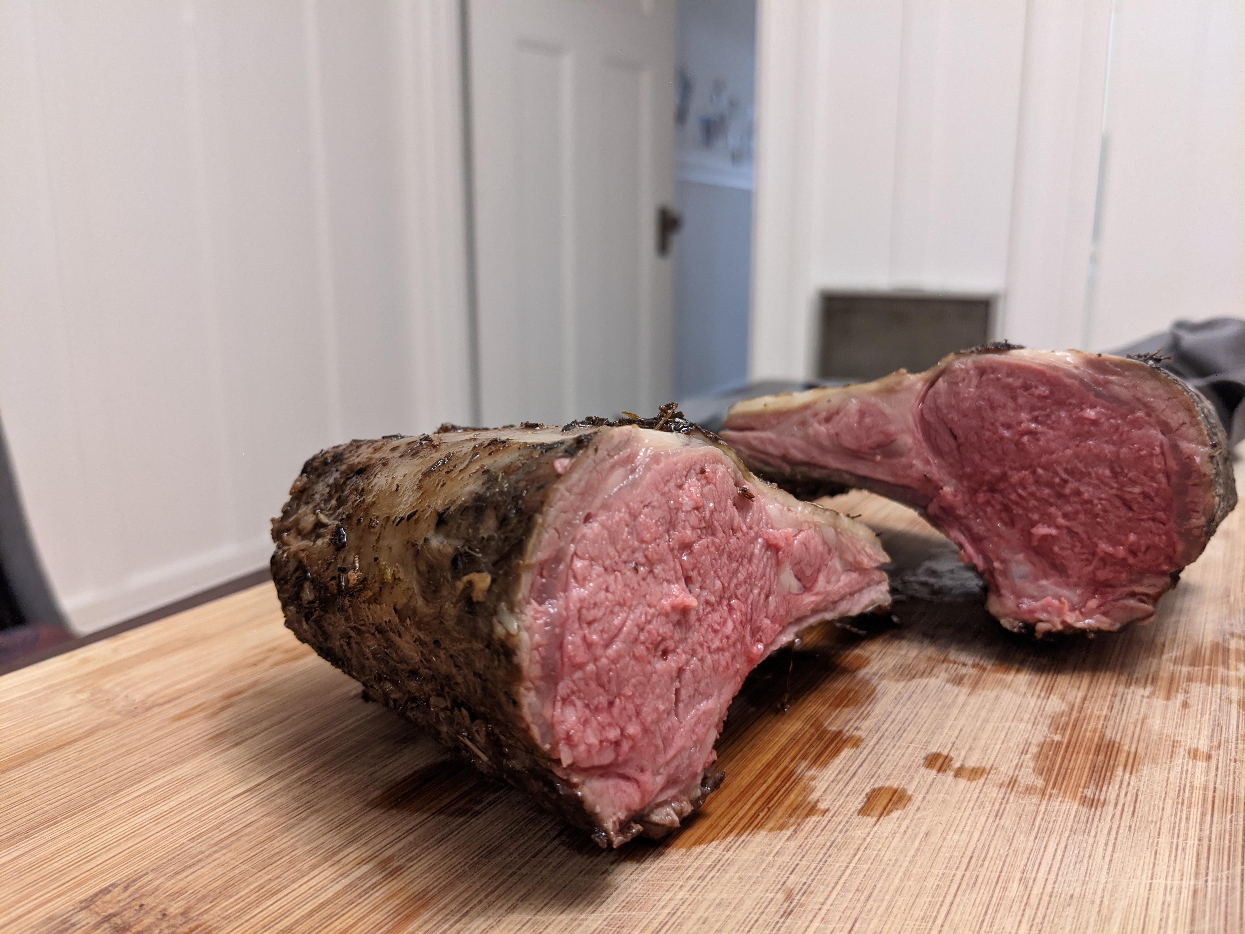 Lamb rack cooked for 6 hours at 57°C (134°F) with minced garlic and