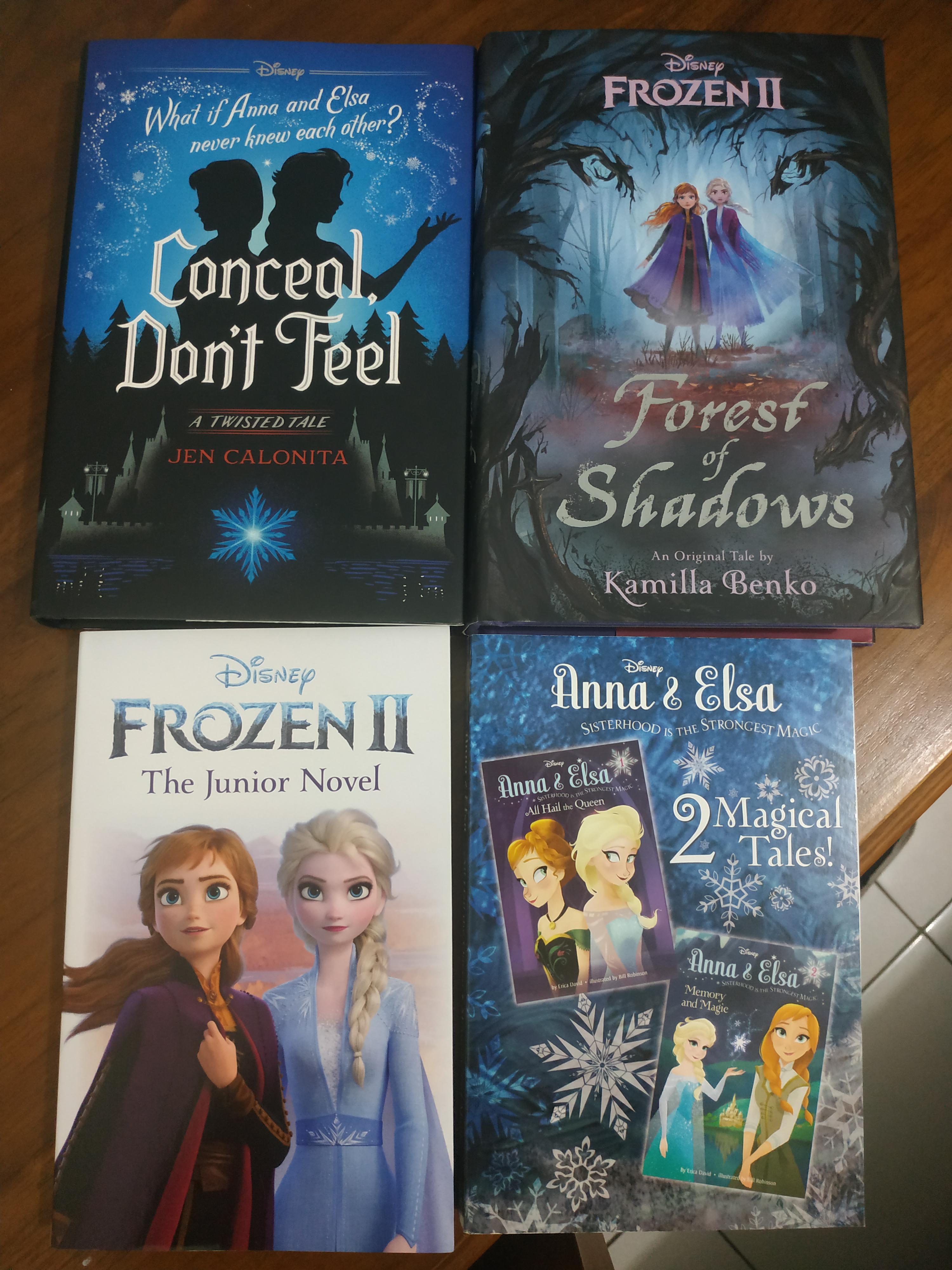 My entire collection of Frozenthemed physical copy novels. Most of my