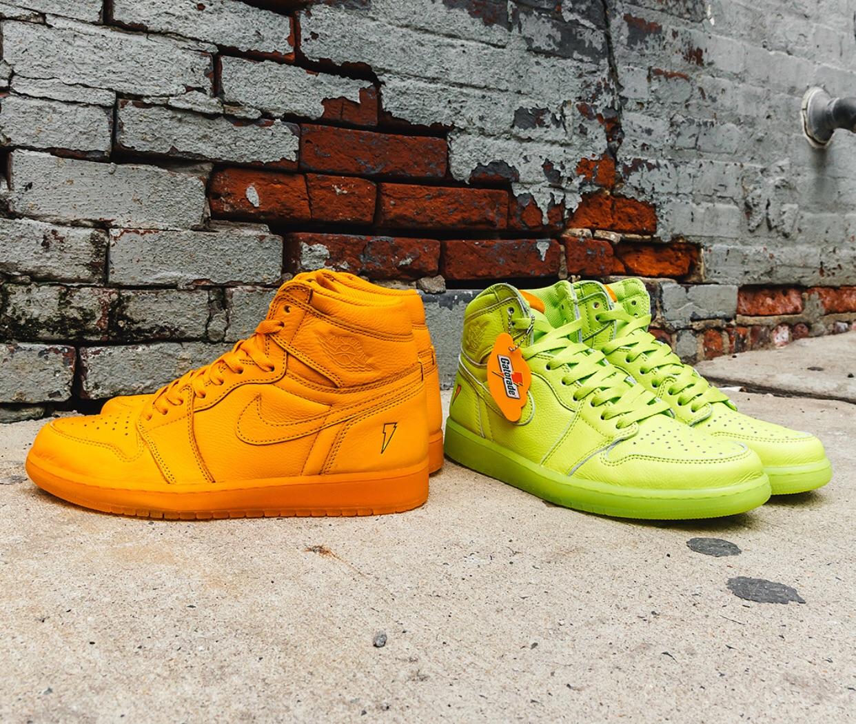 Gatorade Jordan 1 releasing tommorrow at 10 am . Lime vs orange streetwear