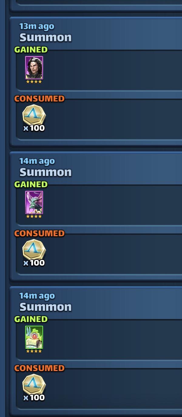 Summoned 8 with Atlantis coins. These are the 1st 3. The rest are 3