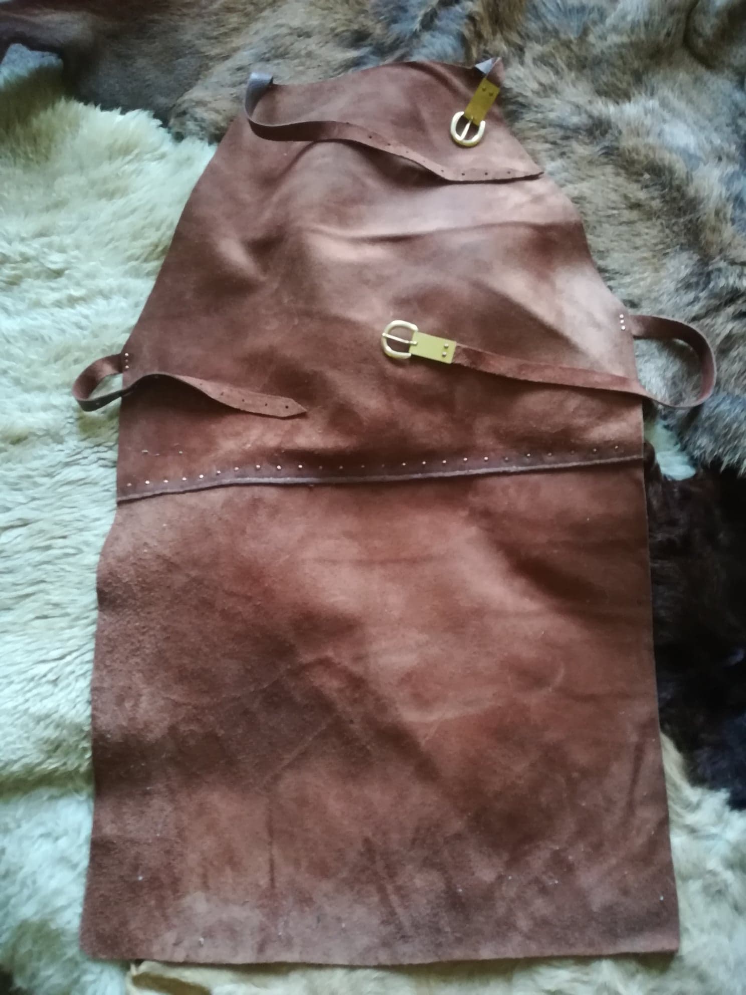 Leather apron I made for a blacksmith friend brass buckles/plates for