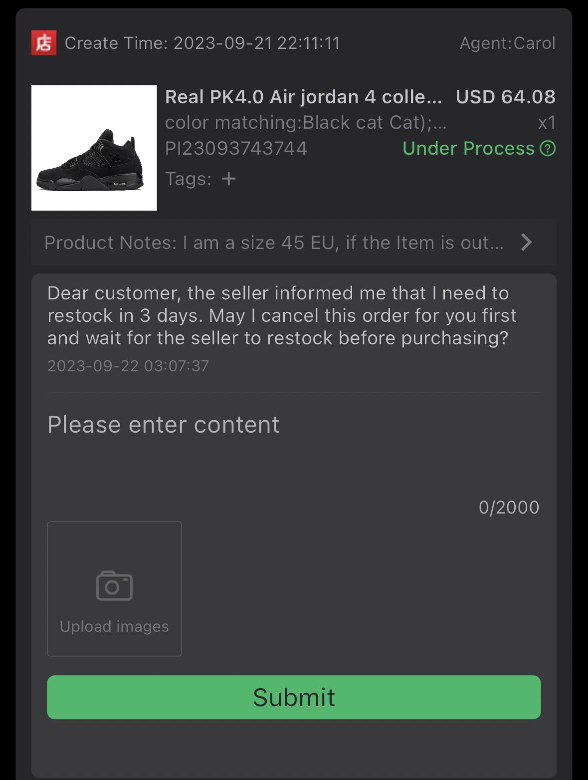 If an item is sold out, by not cancelling my order does it work as a