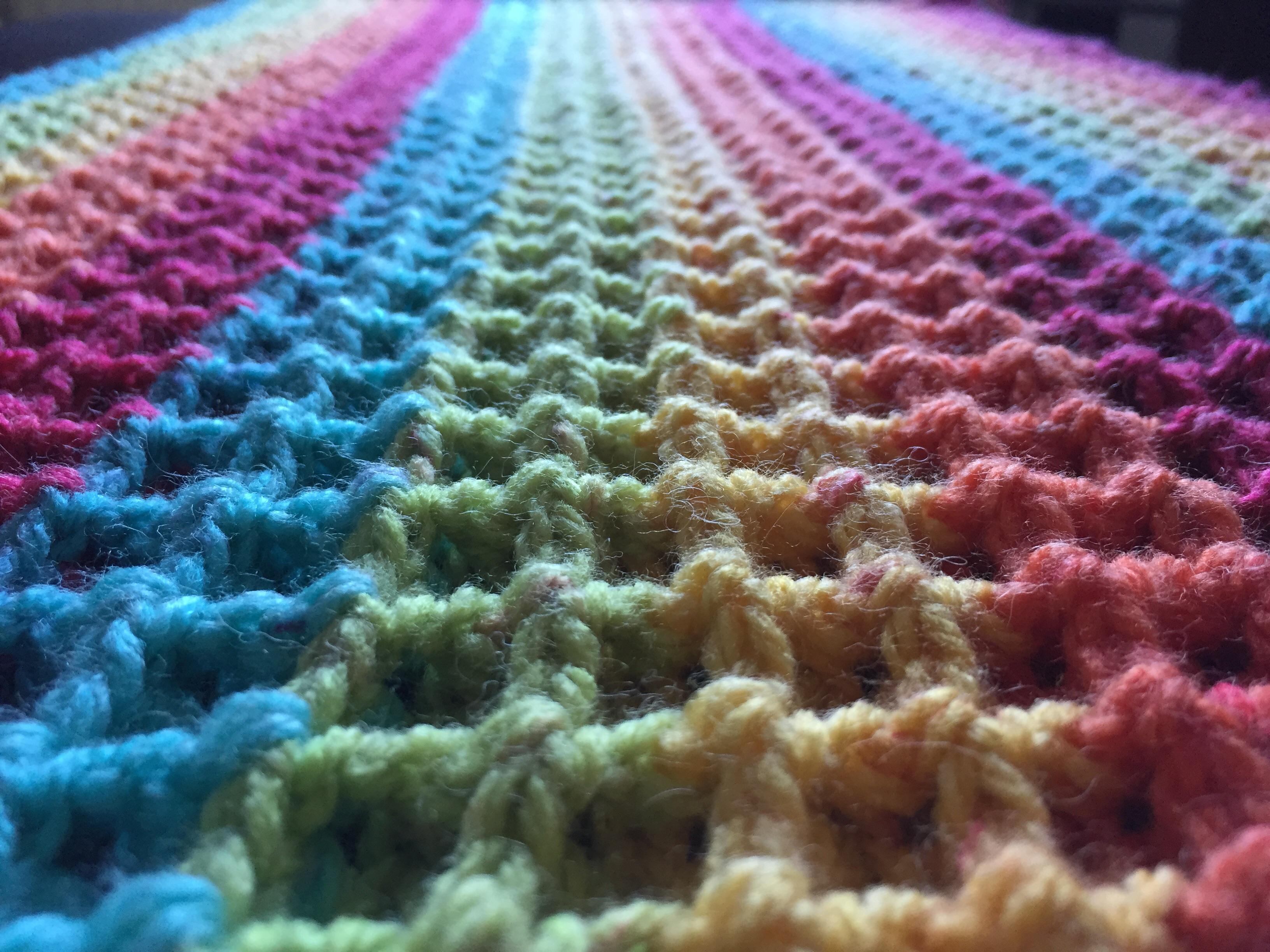 First post, waffle stitch blanket in Caron Cakes Rainbow Sprinkles r
