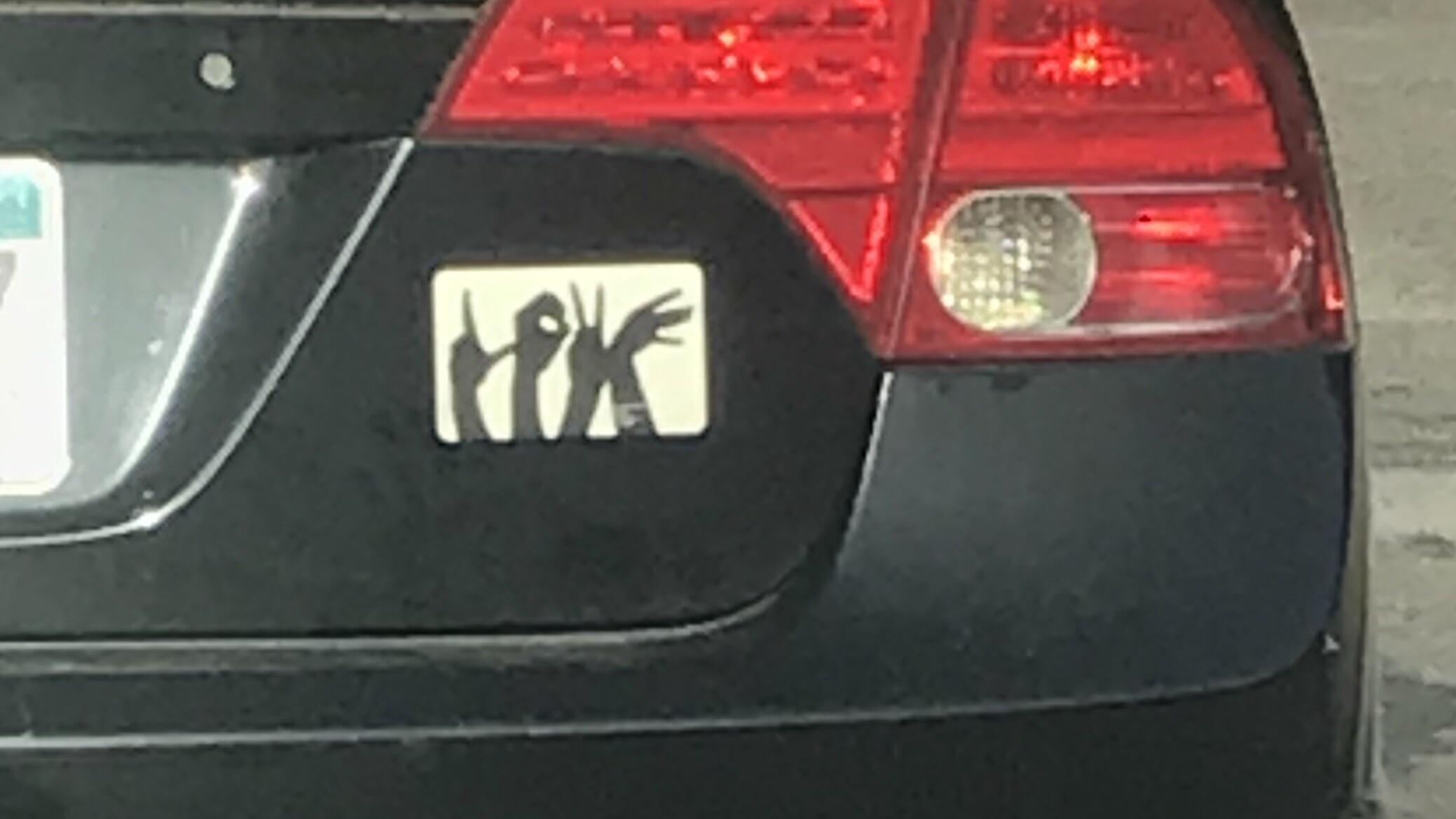 What does this bumper sticker mean? (Looks to me like LOV and someone