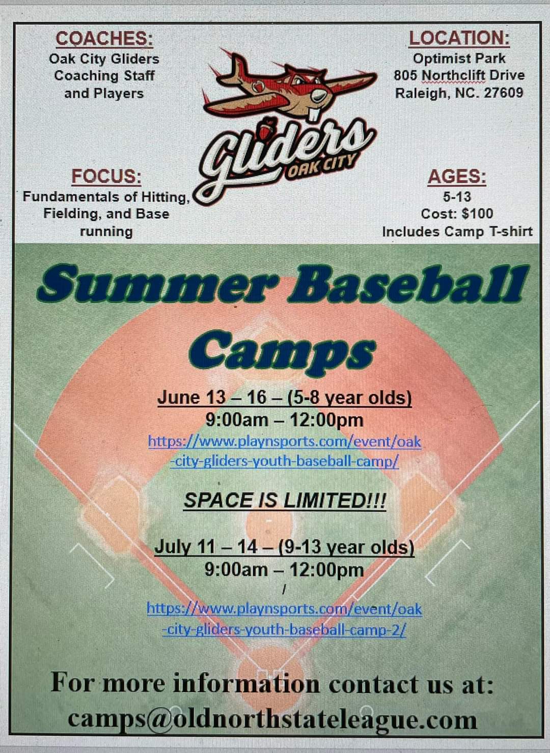 The Oak City Gliders are hosting a summer camp this week July 11th14th