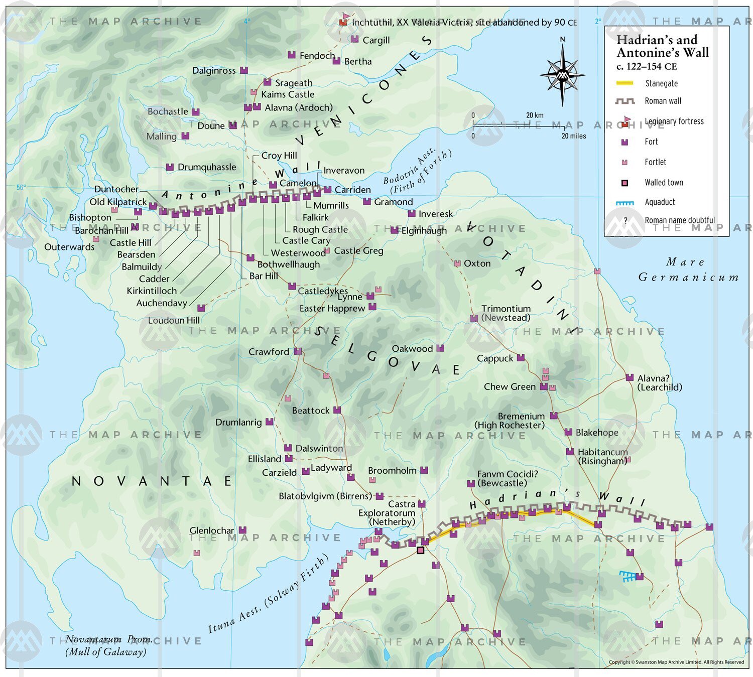 A map of Hadrian’s Wall and the Antonine Wall in Roman Britain r