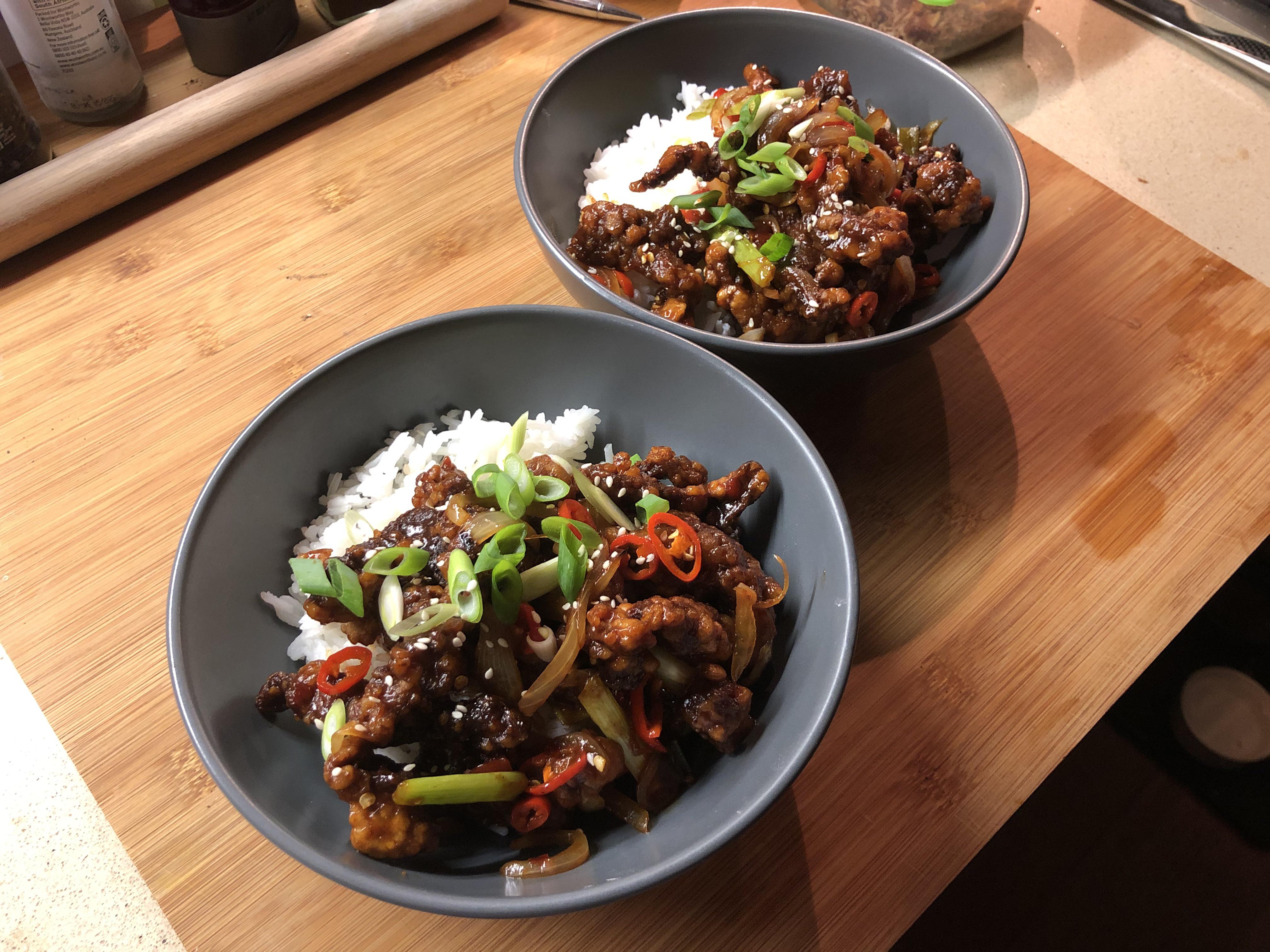 [Homemade] crispy chilli beef and white rice r/glutenfreerecipes
