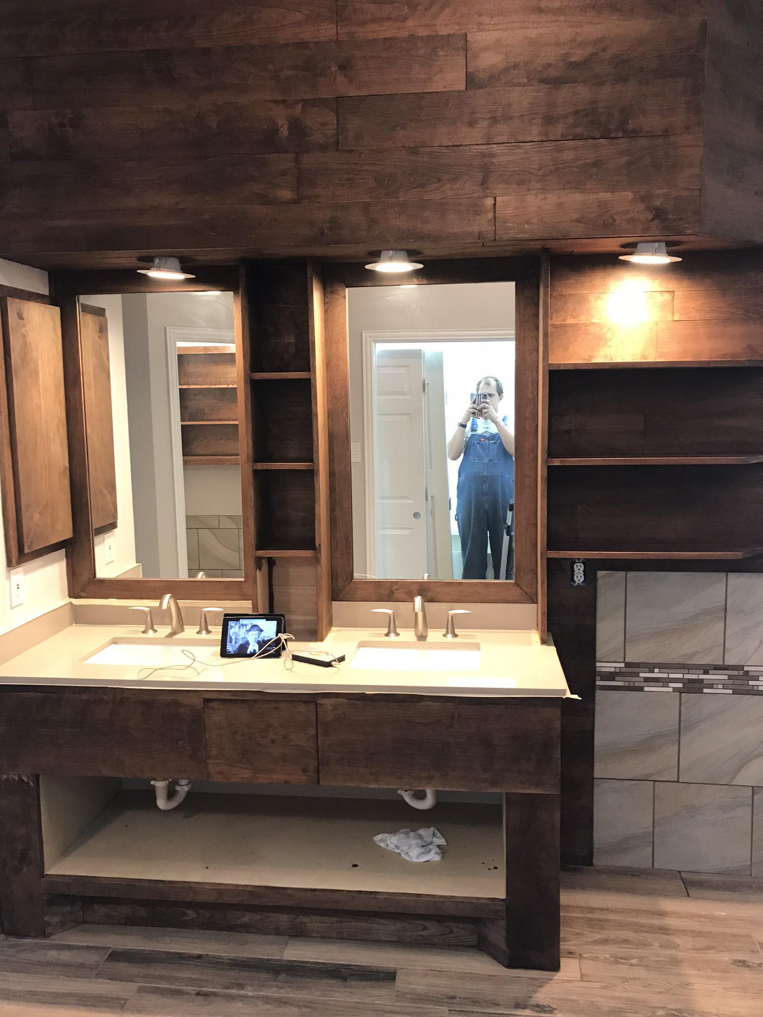 This wonderful bathroom vanity cabinet has a ceramic top integrated sink plus a faucet and drain. reddit