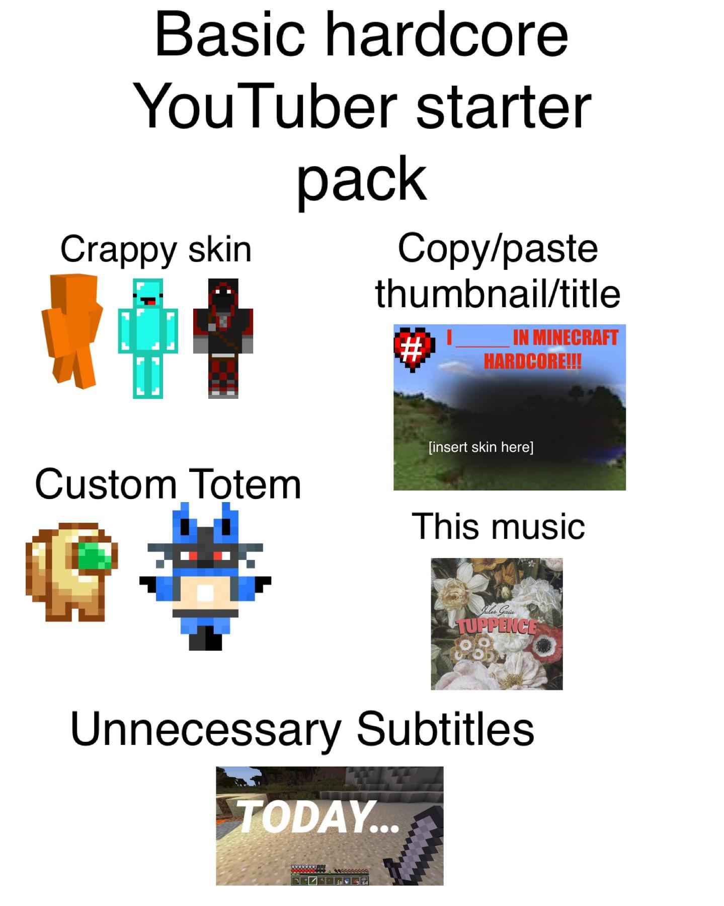 The Basic Minecraft Hardcore YouTuber Starter Pack r/PhoenixSC