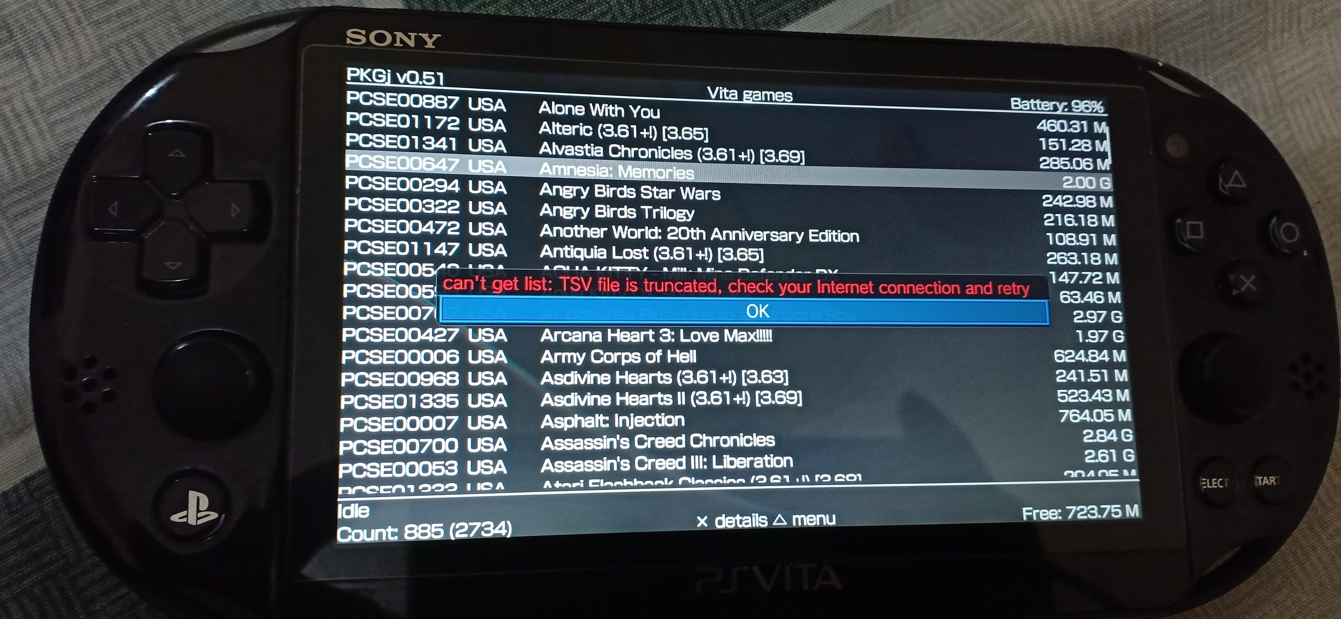 My PkGj v0.51 won't refresh list got an error pls help. it is not my