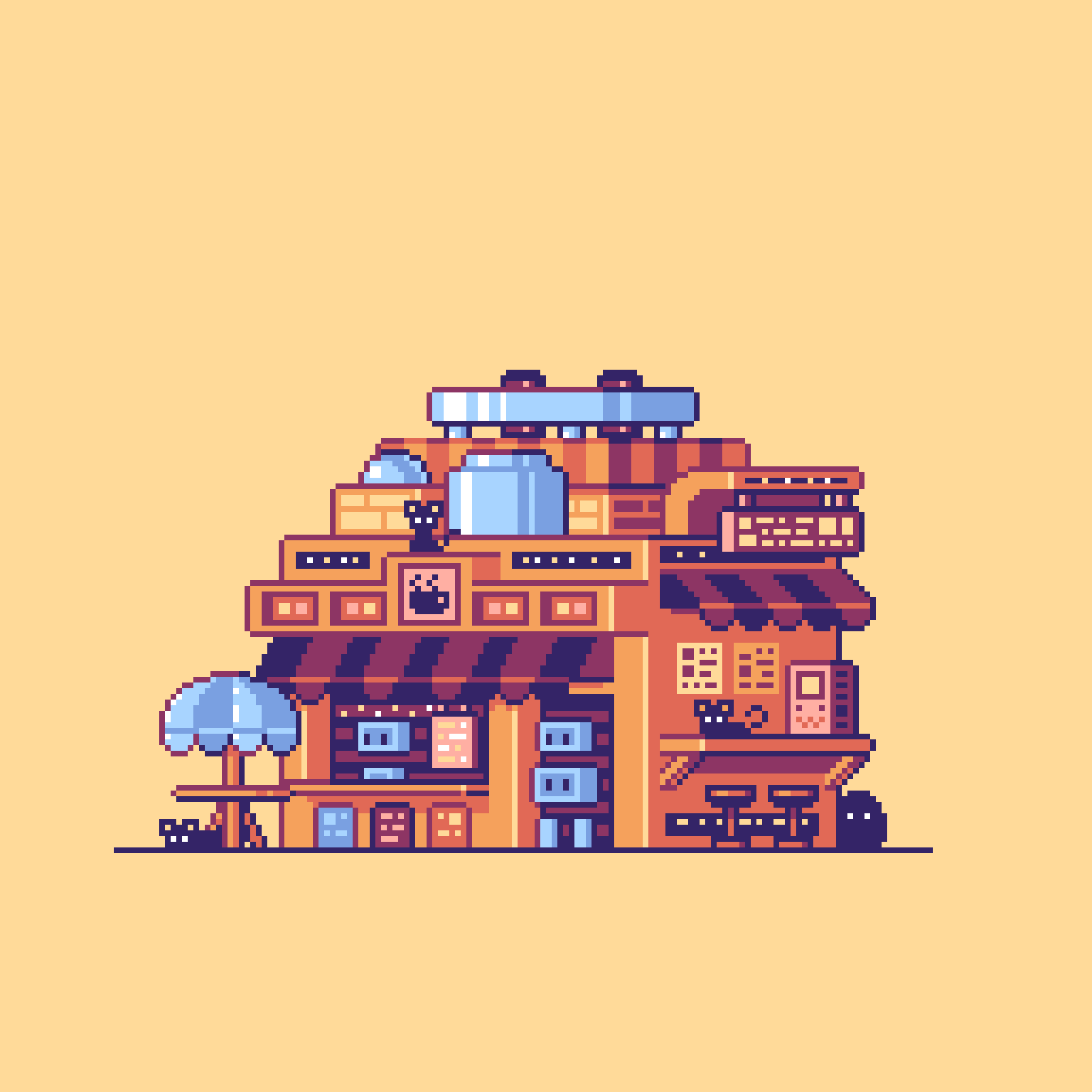 Cyberpunk coffee shop inspired by Brandon James Greer PixelArt
