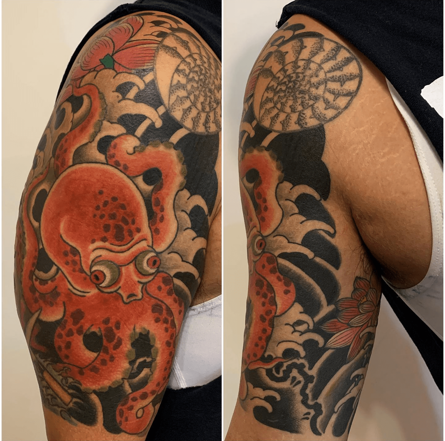 Finished My Japanese Octopus Half Sleeve Tattoo. Done By Ron Mor At Hand Of Glory Tattoo, Brooklyn, Ny : R/Octopus 1428_x_1440_png