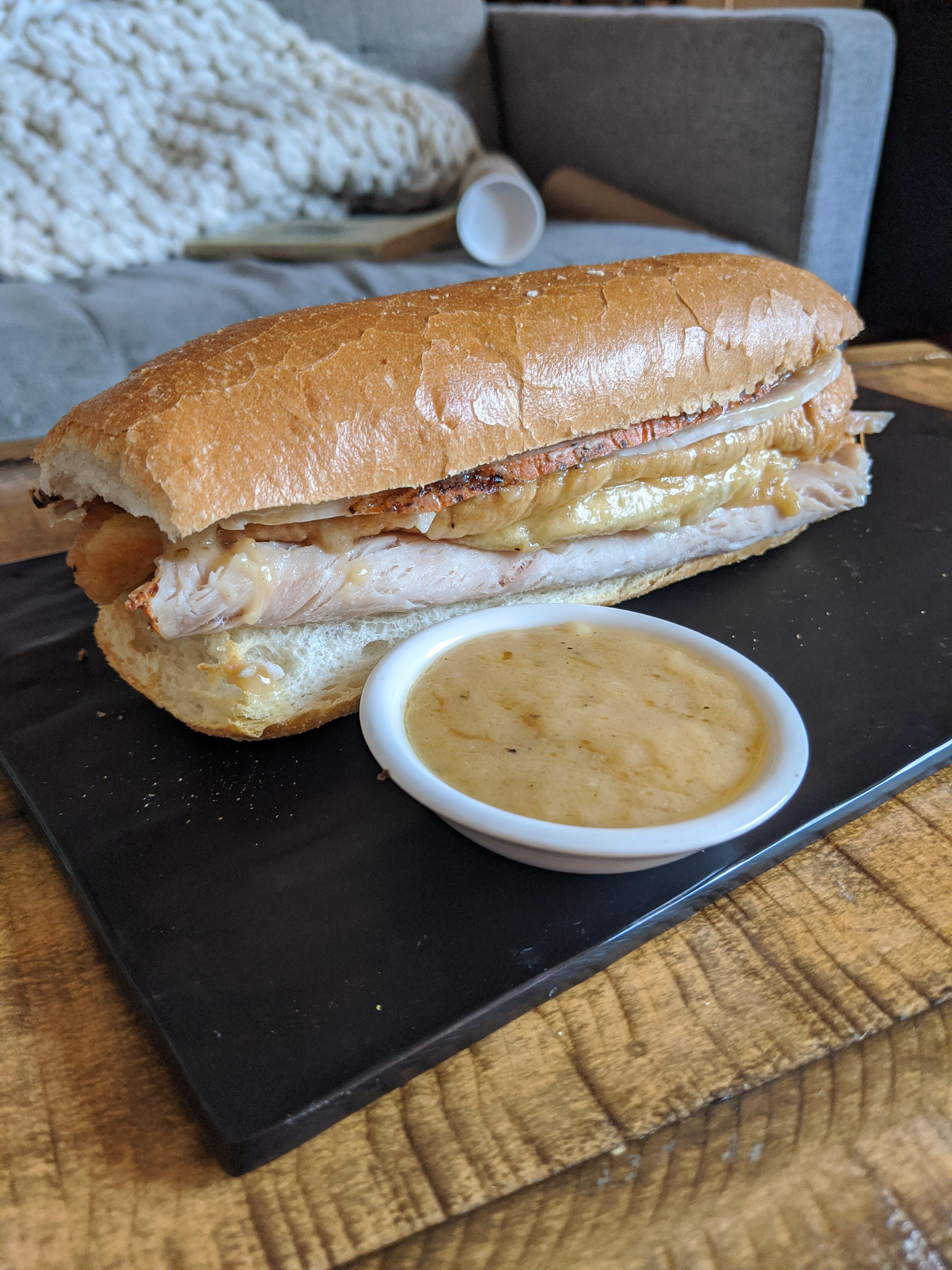 [homemade] Turkey sandwich complete with gravy moistmaker r/food